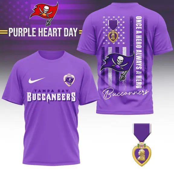 Tampa Bay Buccaneers | Premium National Purple Heart Day 3D Shirt HI – HuddleStyle.com - Image 2