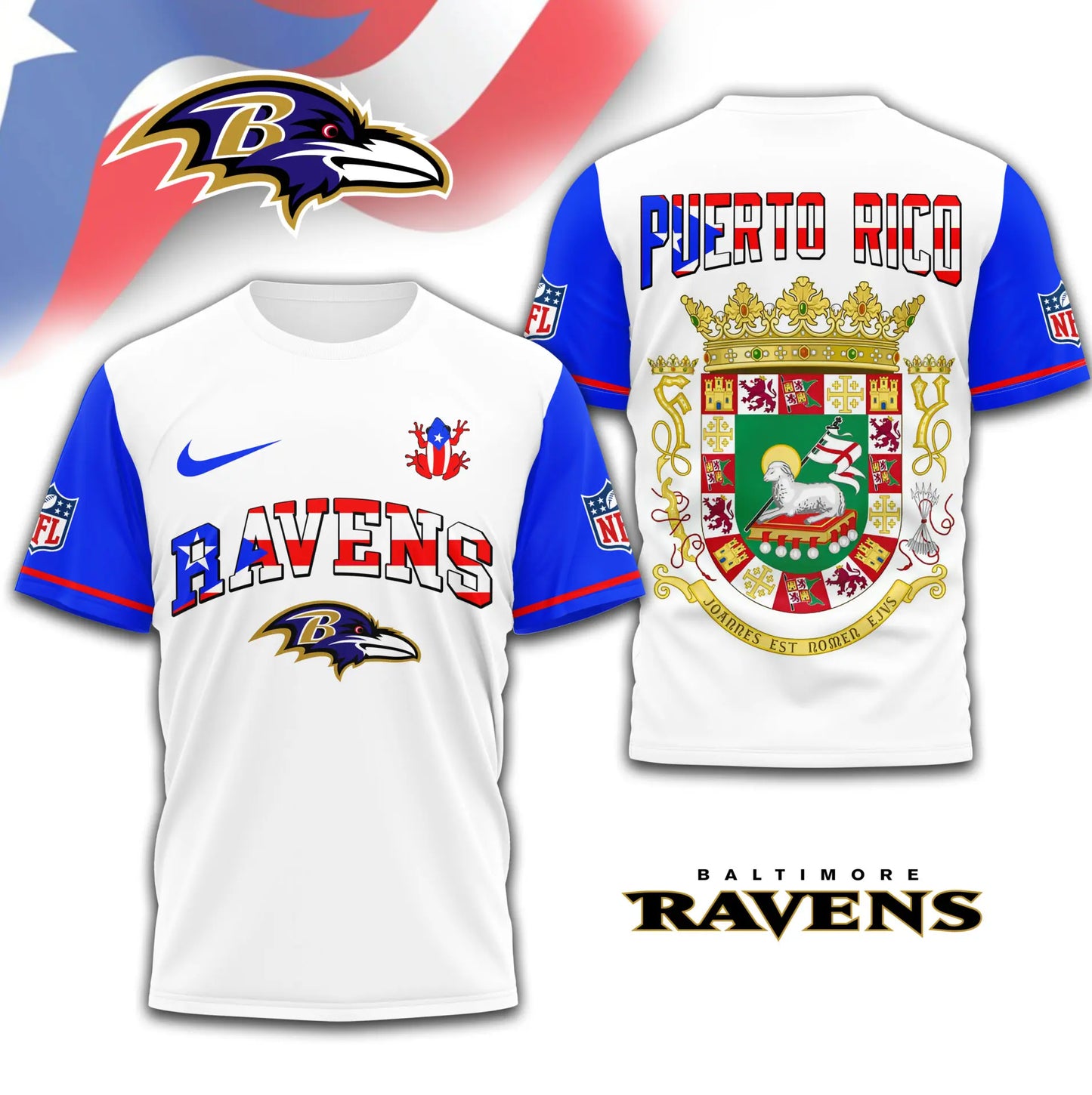 Baltimore Ravens | Premium NFL x Puerto Rico  3D Shirt TD – HuddleStyle.com - Image 2