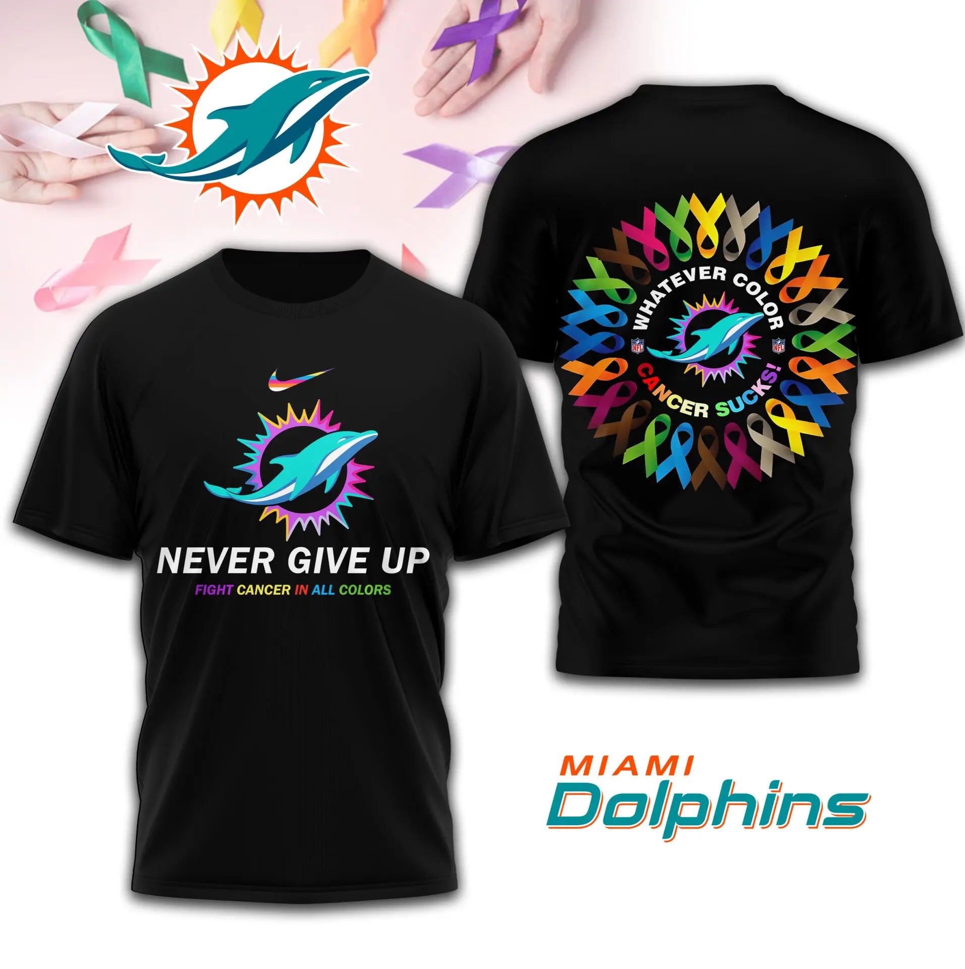 Miami Dolphins | Premium Fight Cancer In All Colors 3D Shirt TD – HuddleStyle.com - Image 2