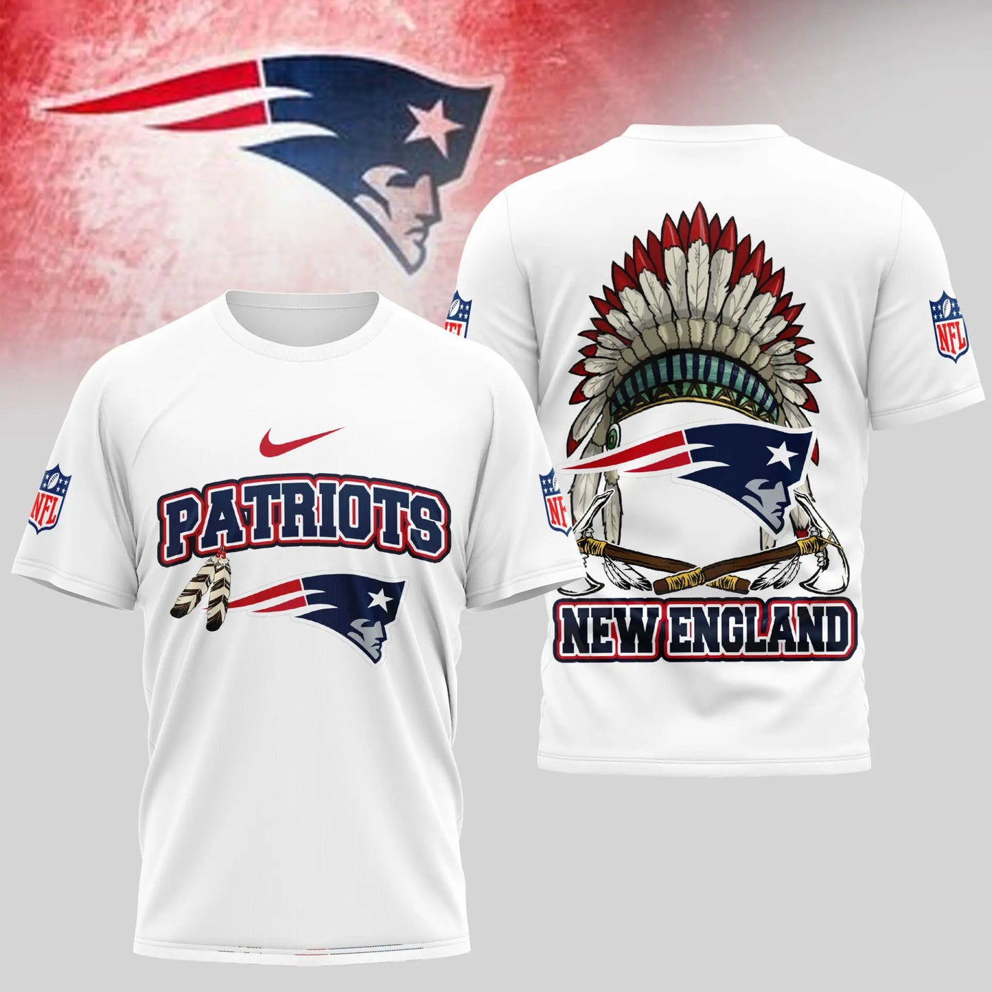 New England Patriots | Premium Native American Leather 3D Shirt TD – HuddleStyle.com - Image 2