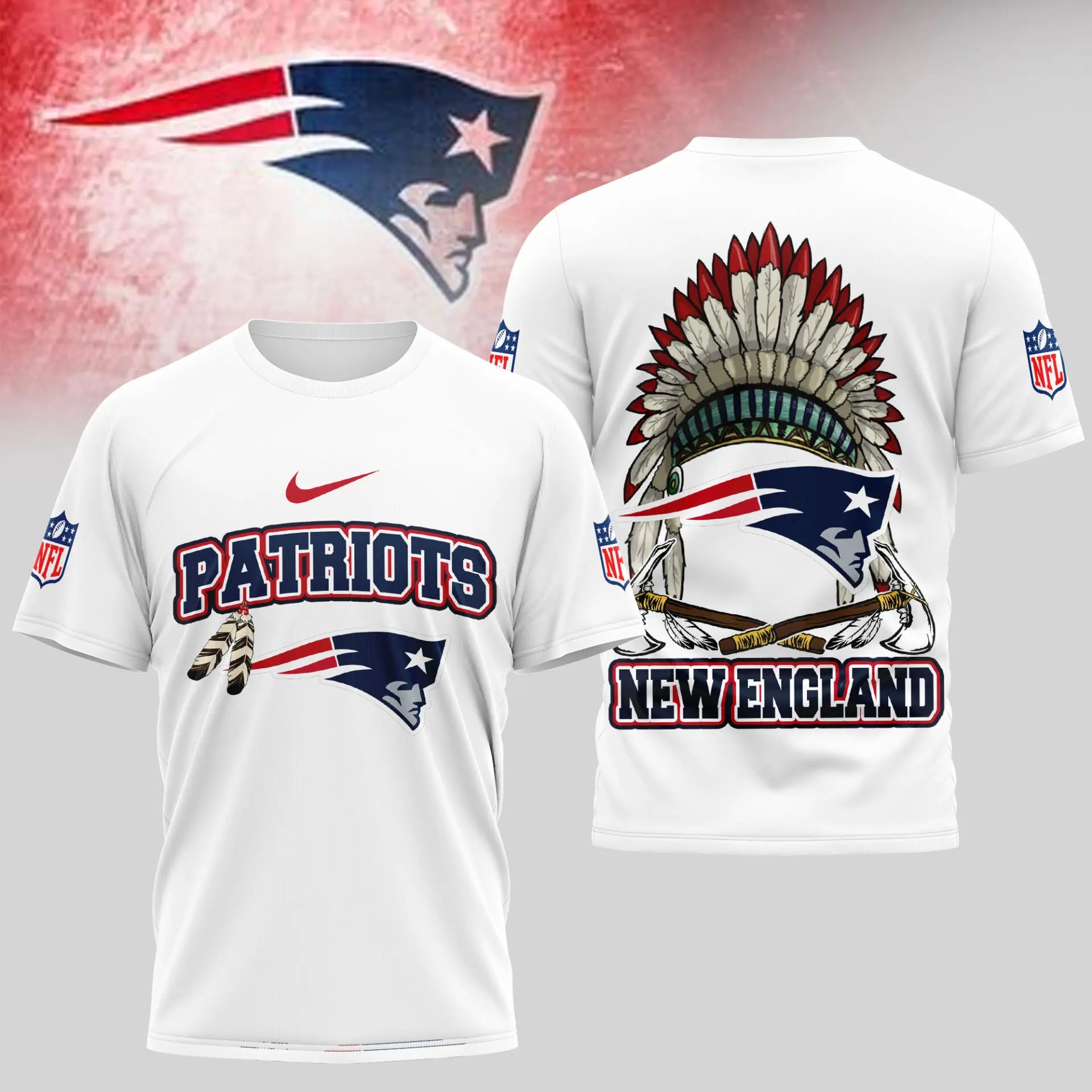 New England Patriots | Premium Native American Leather 3D Shirt TD – HuddleStyle.com - Image 2