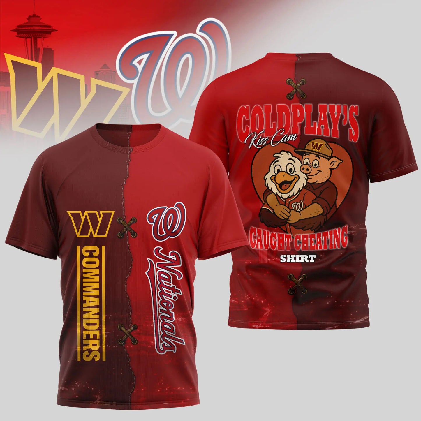 Washington Commanders – Washington Nationals | Kiss Cam Caught Cheating 3D Shirt TD – HuddleStyle.com - Image 2