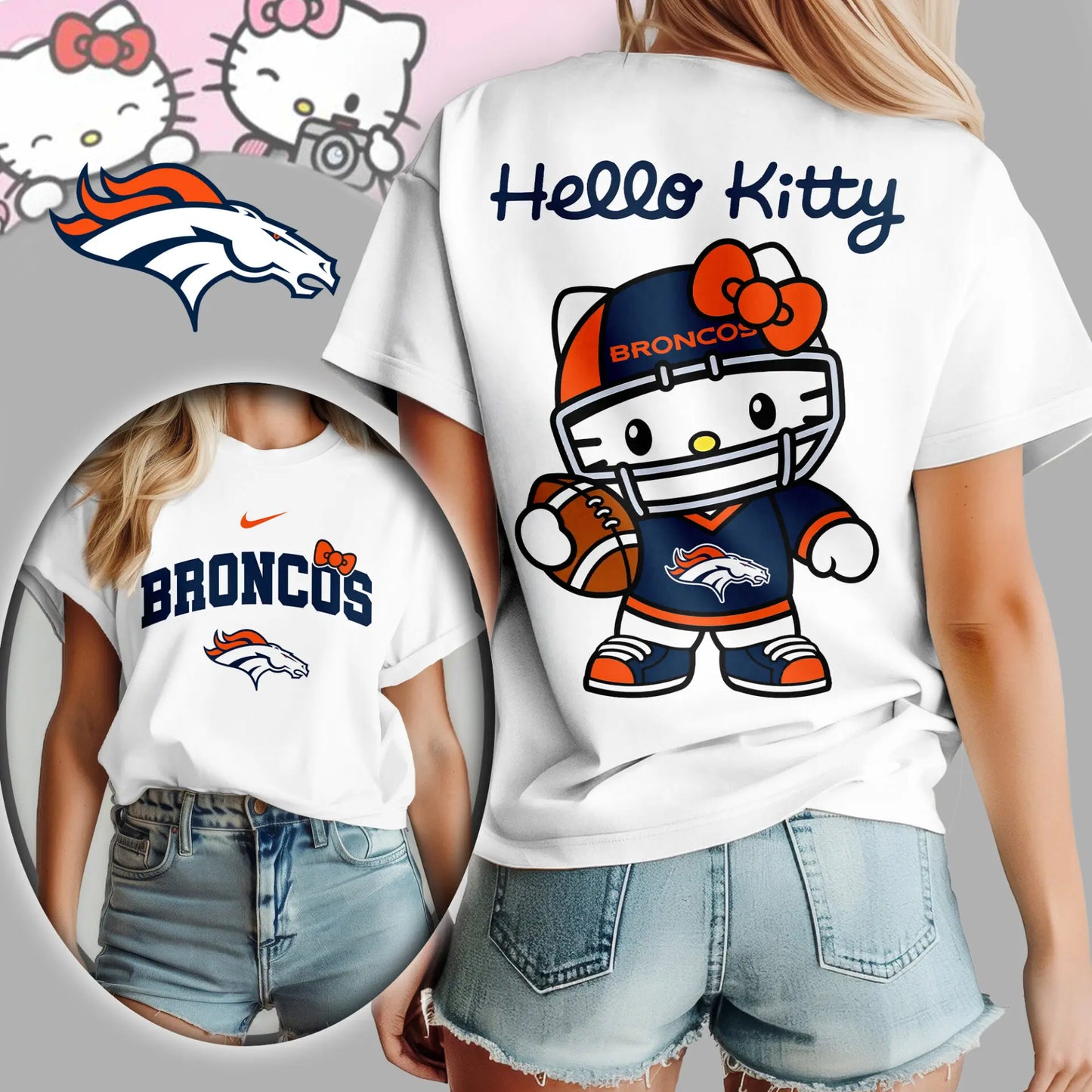 Denver Broncos | Premium NFL Hello Kitty 3D Shirt TD – HuddleStyle.com - Image 3