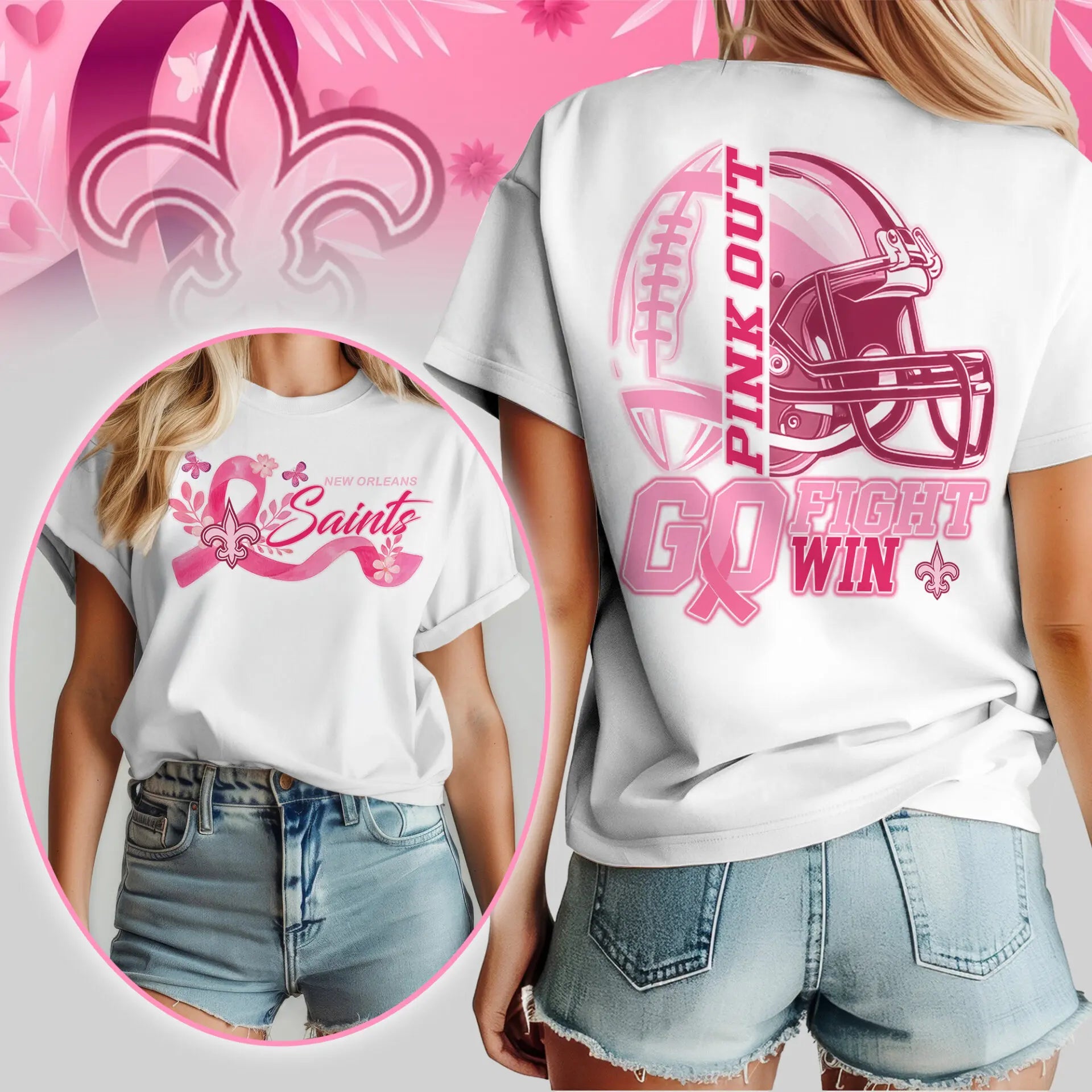 New Orleans Saints | Premium Tackle Breast Cancer Women’s Shirt TD – HuddleStyle.com - Image 7