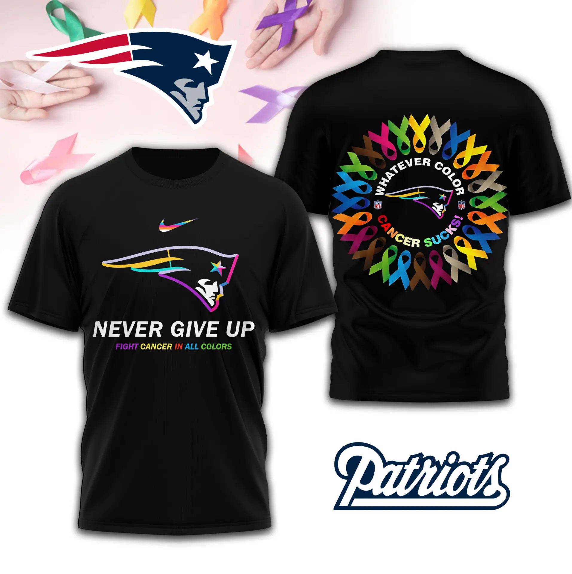 New England Patriots | Premium Fight Cancer In All Colors 3D Shirt TD – HuddleStyle.com - Main