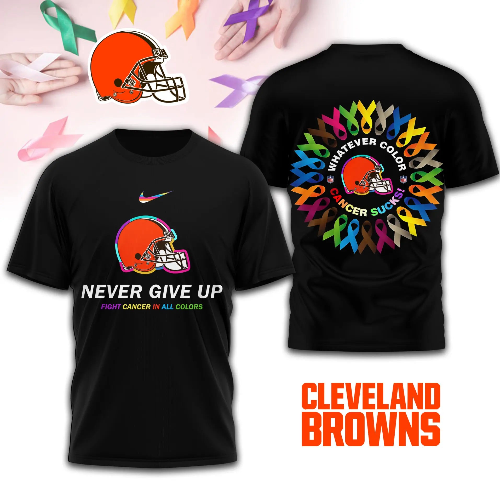 Cleveland Browns | Premium Fight Cancer In All Colors 3D Shirt TD – HuddleStyle.com - Image 2