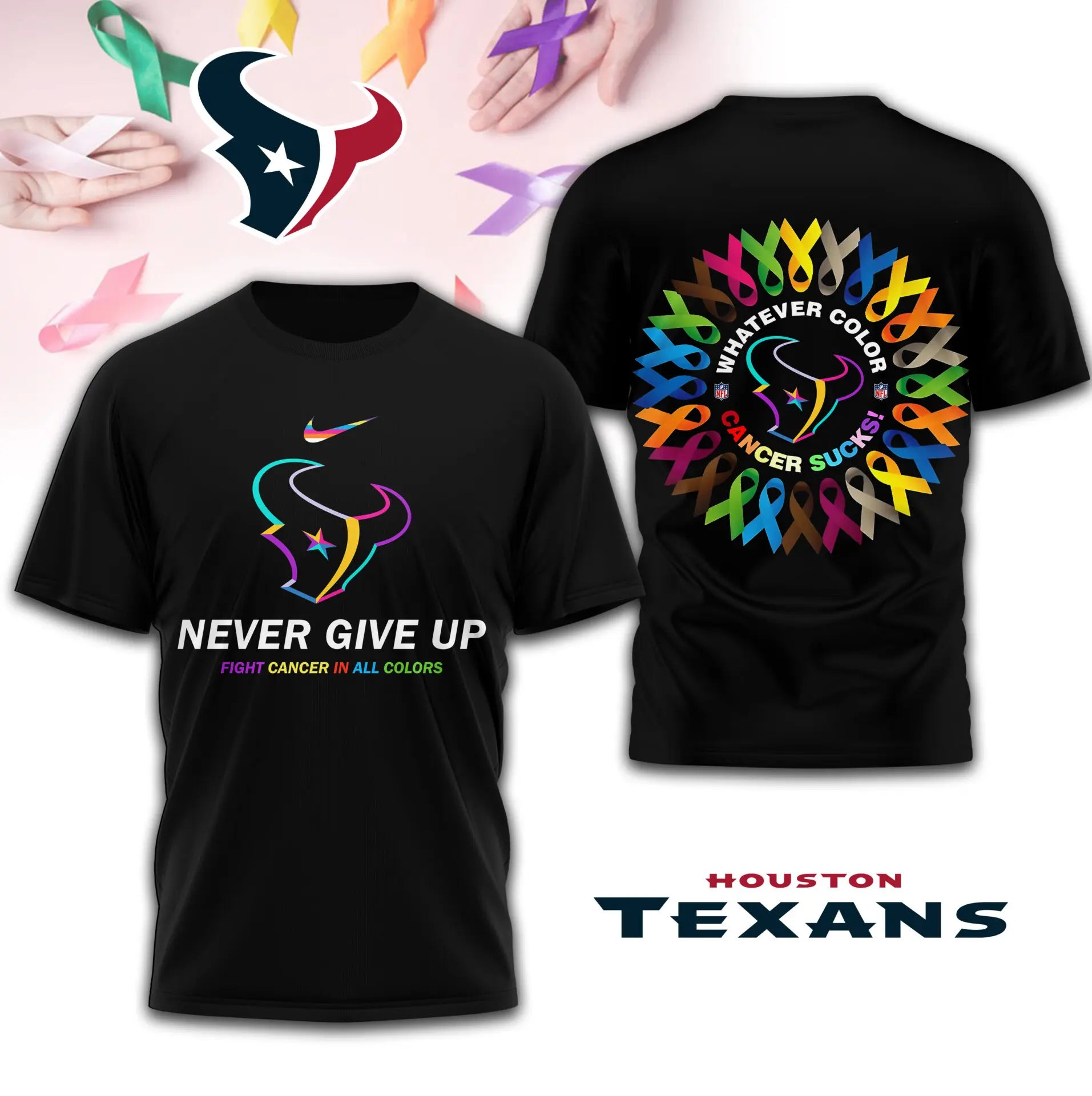 Houston Texans | Premium Fight Cancer In All Colors 3D Shirt TD – HuddleStyle.com - Image 4