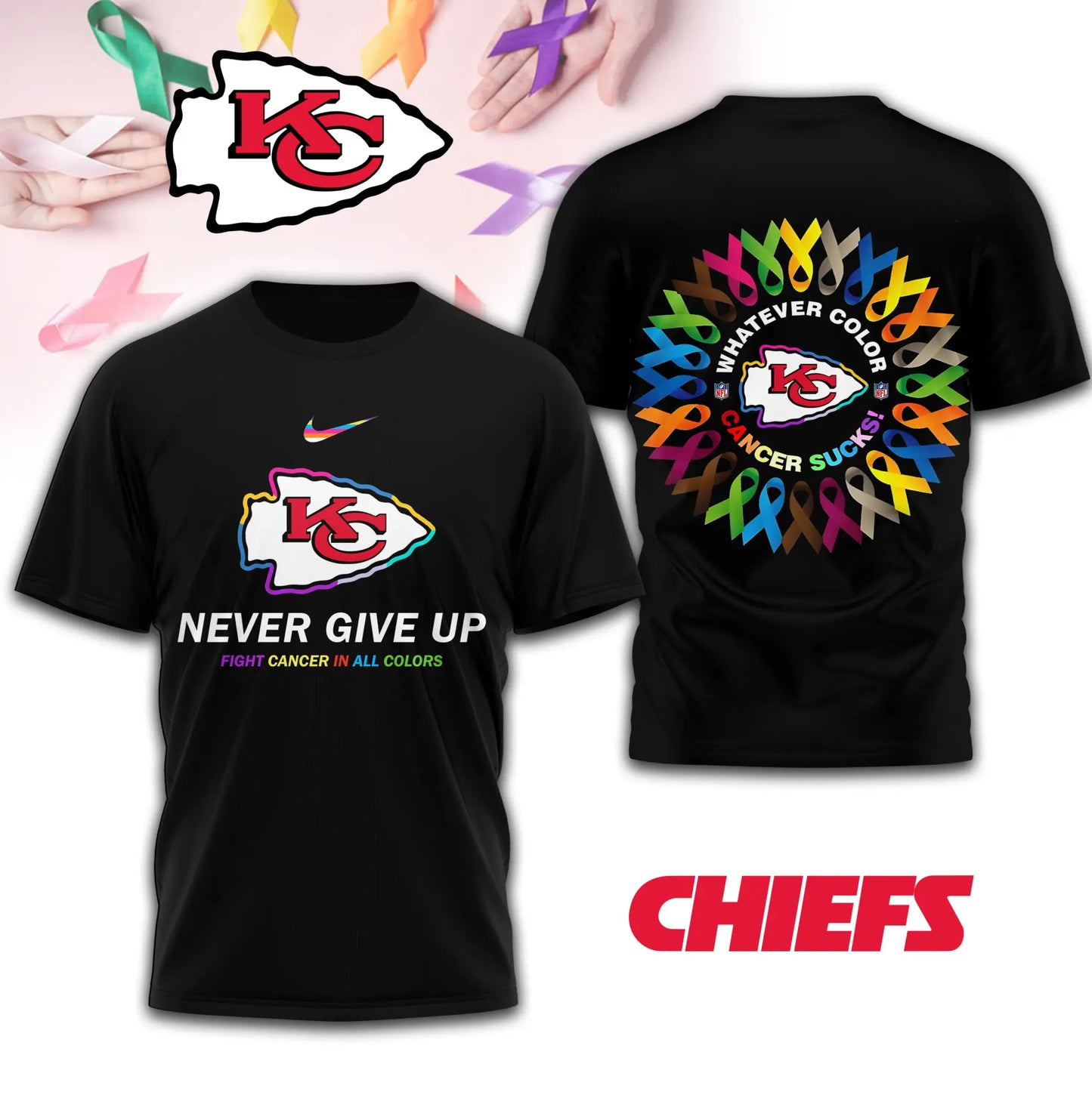 Kansas City Chiefs | Premium Fight Cancer In All Colors 3D Shirt TD – HuddleStyle.com - Image 4