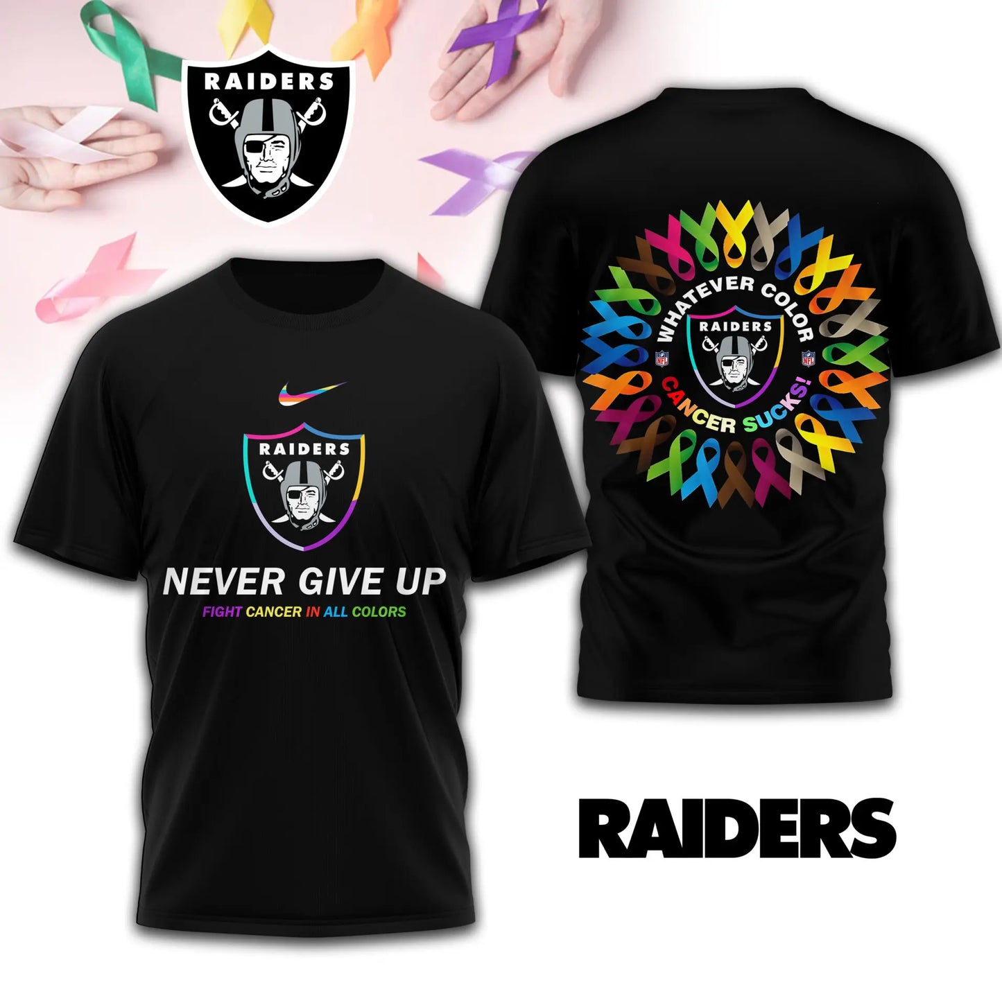 Las Vegas Raiders | Premium Fight Cancer In All Colors 3D Shirt TD – HuddleStyle.com - Image 3