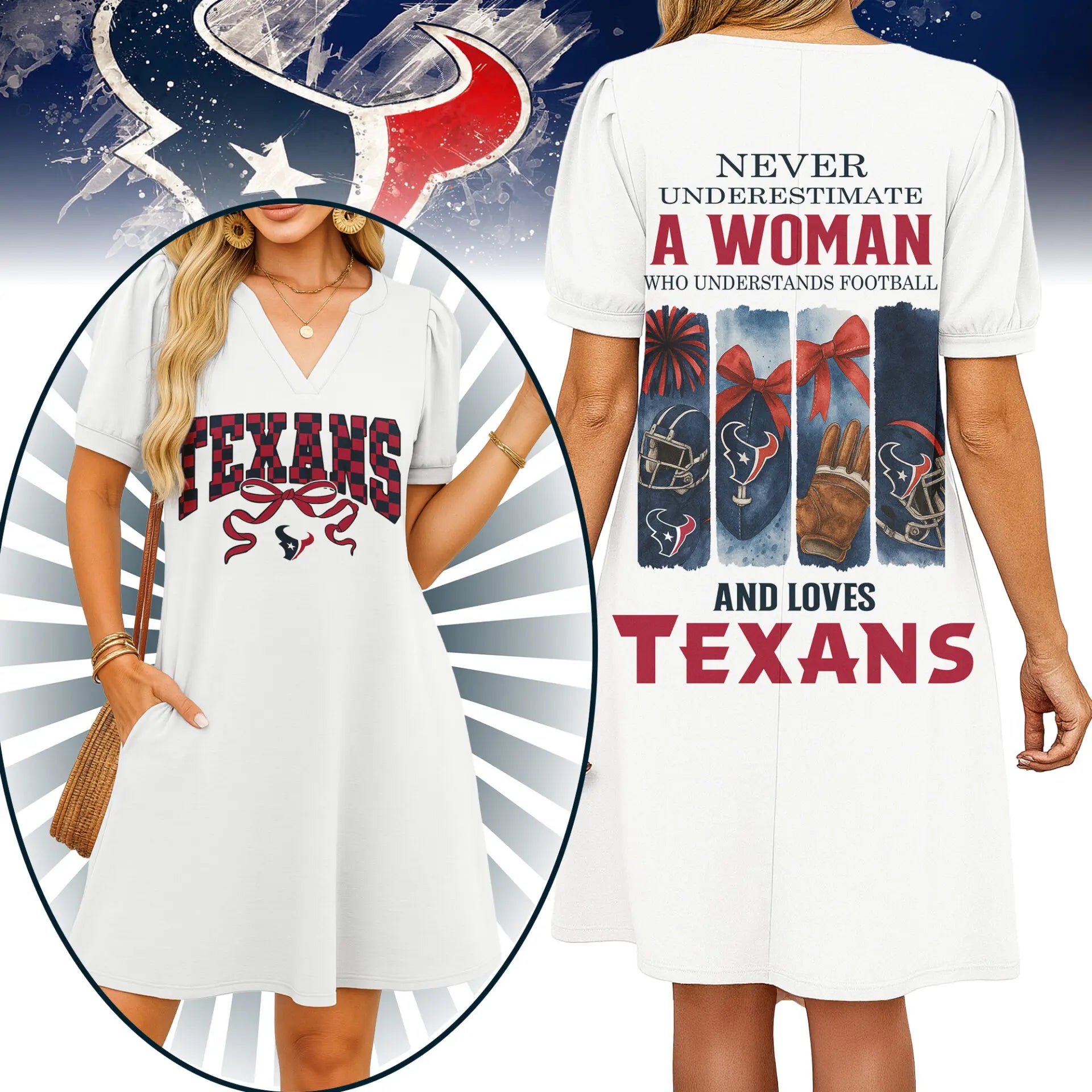 Houston Texans | Premium NFL V-neck Dress HI – HuddleStyle.com - Image 2