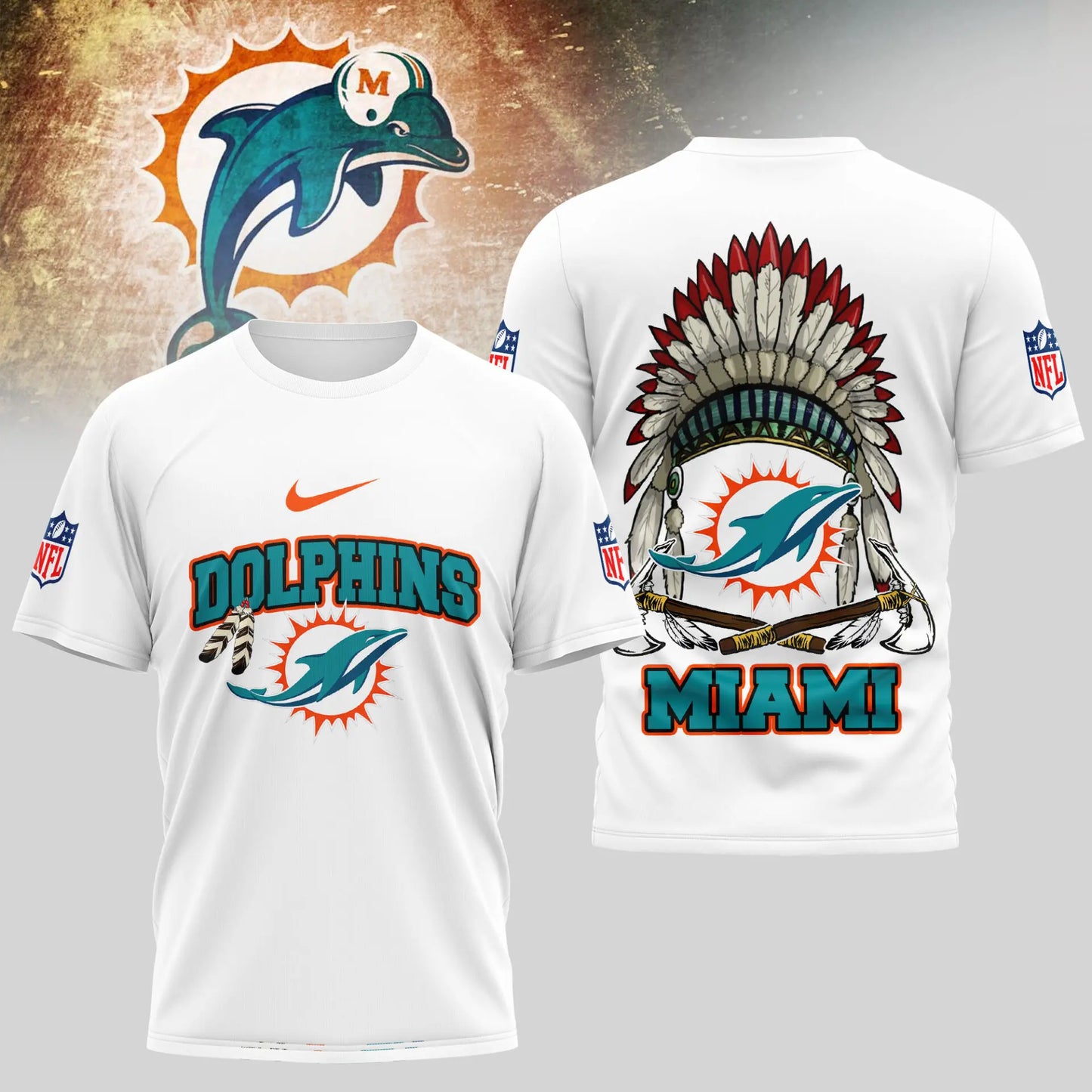 Miami Dolphins | Premium Native American Leather 3D Shirt TD – HuddleStyle.com - Image 2