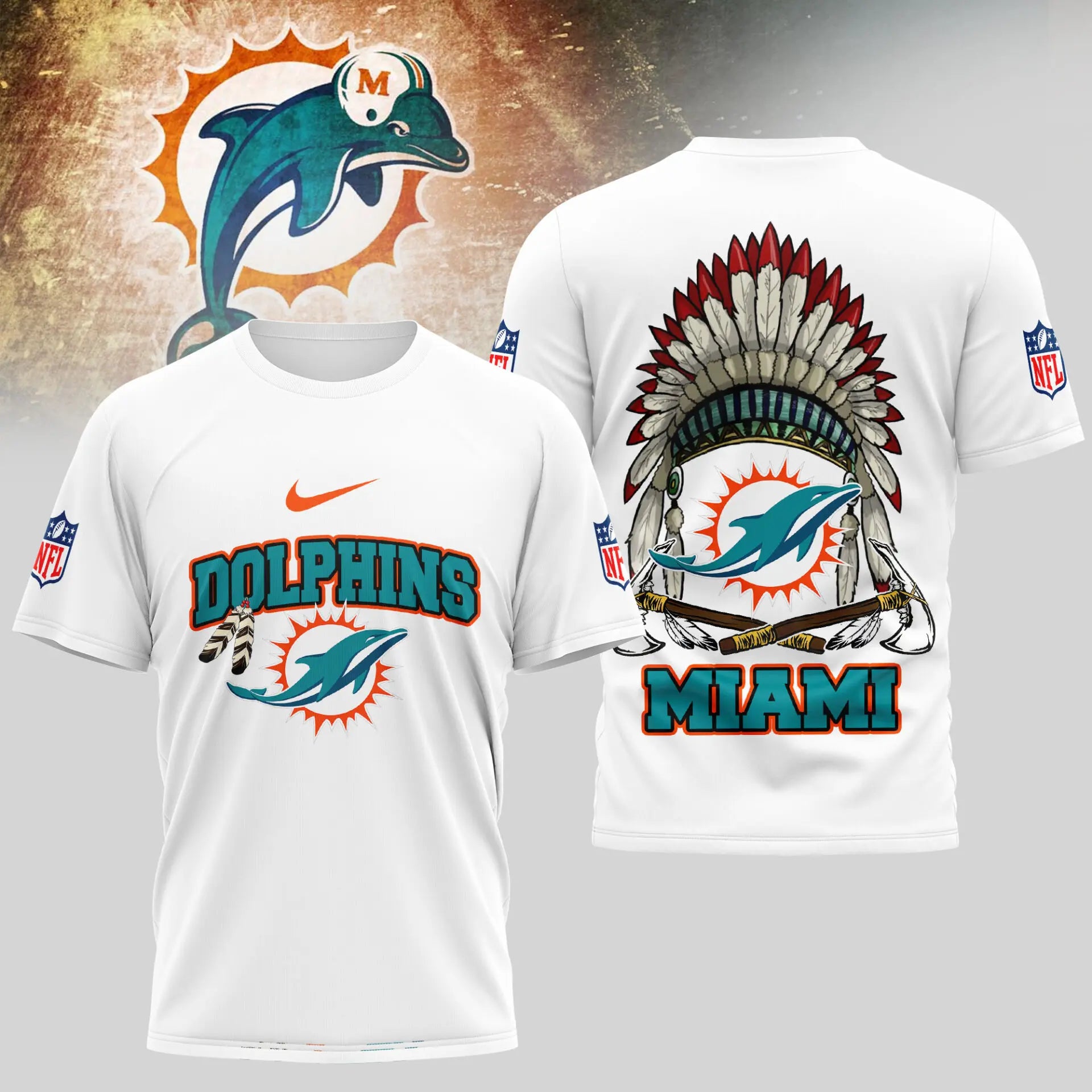 Miami Dolphins | Premium Native American Leather 3D Shirt TD – HuddleStyle.com - Image 2
