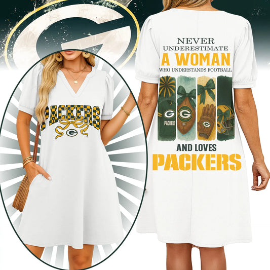 Green Bay Packers | Premium NFL V-neck Dress HI – HuddleStyle.com - Main