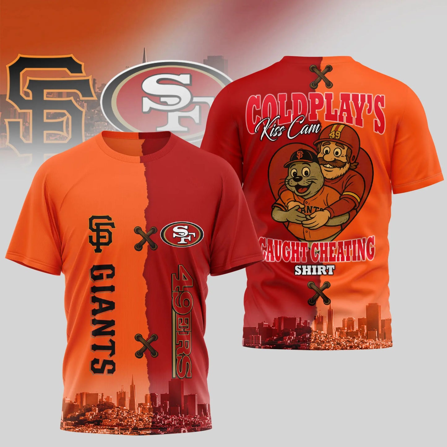 San Francisco 49ers – San Francisco Giants | Kiss Cam Caught Cheating 3D Shirt TD – HuddleStyle.com - Image 2