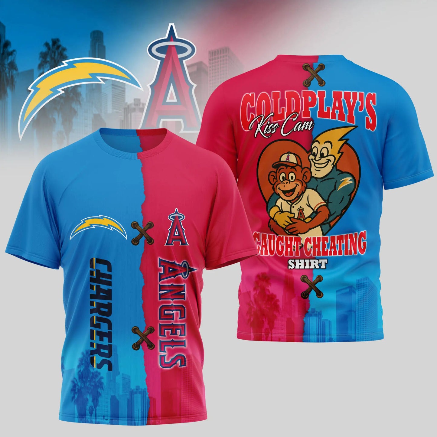 Los Angeles Chargers – Los Angeles Angels | Kiss Cam Caught Cheating 3D Shirt TD – HuddleStyle.com - Image 2