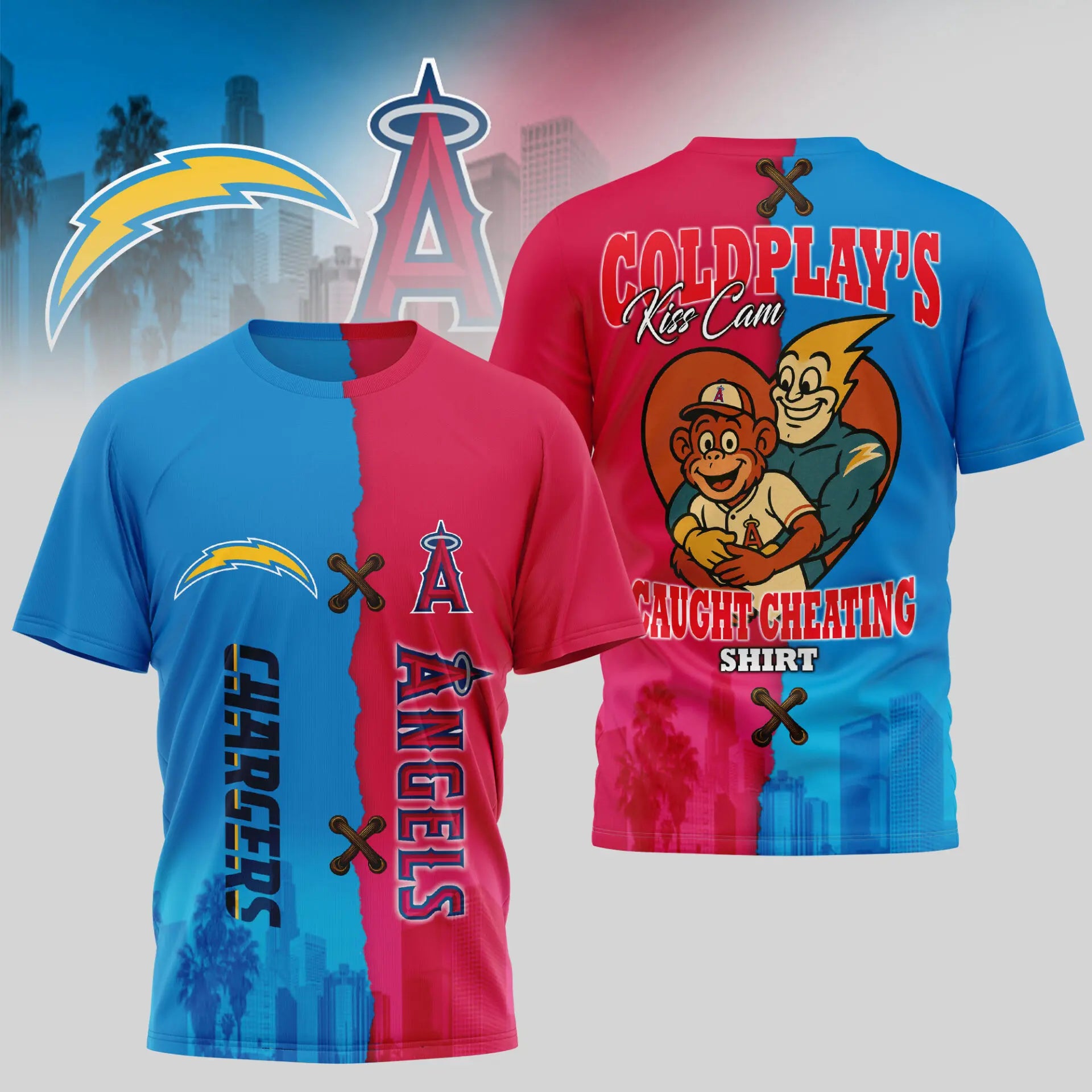 Los Angeles Chargers – Los Angeles Angels | Kiss Cam Caught Cheating 3D Shirt TD – HuddleStyle.com - Image 2