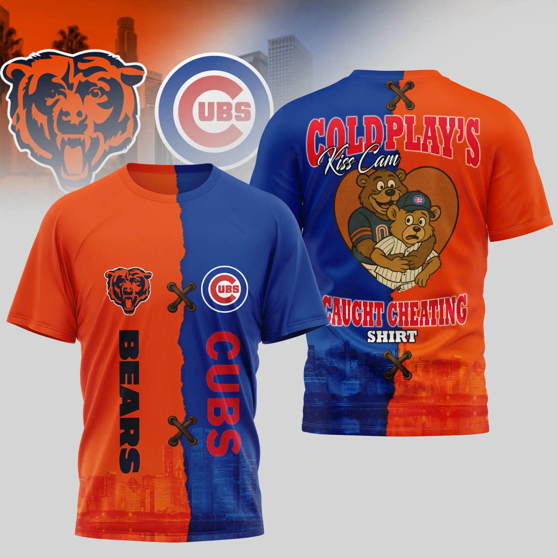 Chicago Bears – Chicago Cubs | Kiss Cam Caught Cheating 3D Shirt TD – HuddleStyle.com - Main