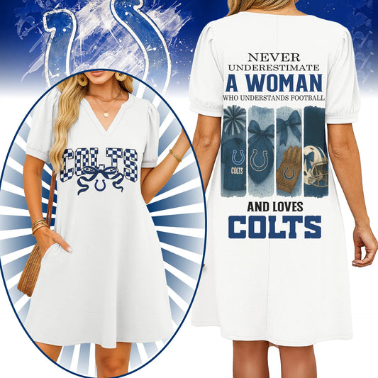 Indianapolis Colts | Premium NFL V-neck Dress HI – HuddleStyle.com - Main