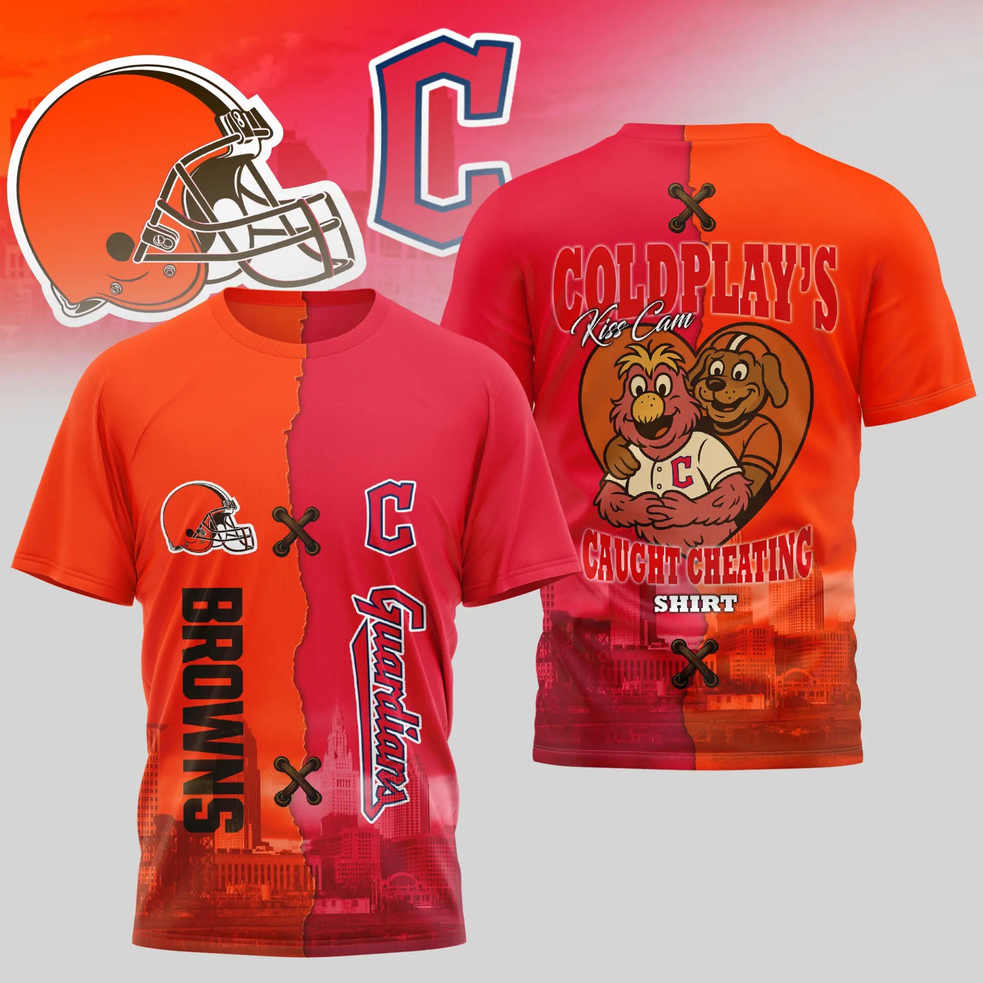 Cleveland Browns – Cleveland Guardians | Kiss Cam Caught Cheating 3D Shirt TD – HuddleStyle.com - Image 2