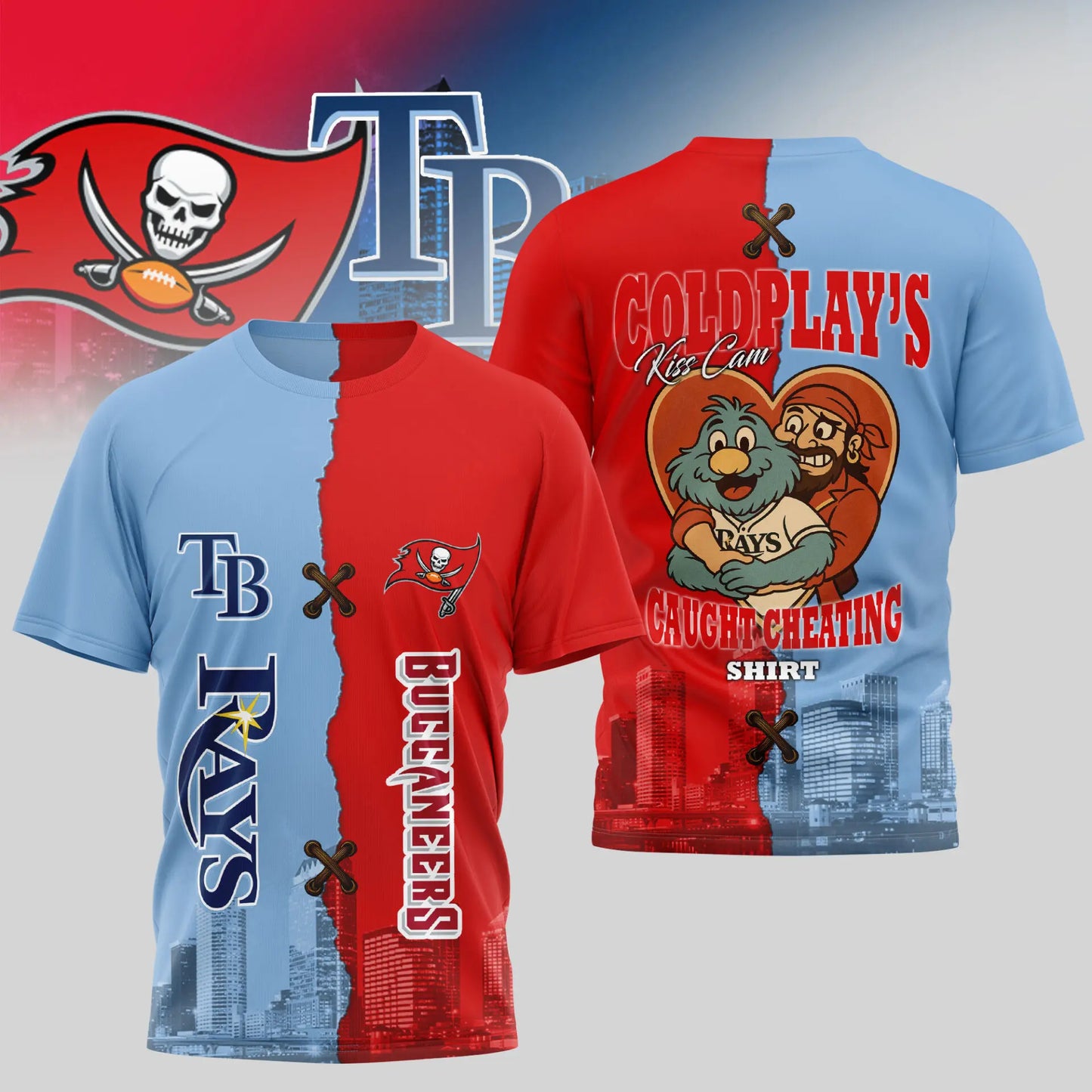 Tampa Bay Buccaneers – Tampa Bay Rays | Kiss Cam Caught Cheating 3D Shirt TD – HuddleStyle.com - Image 4