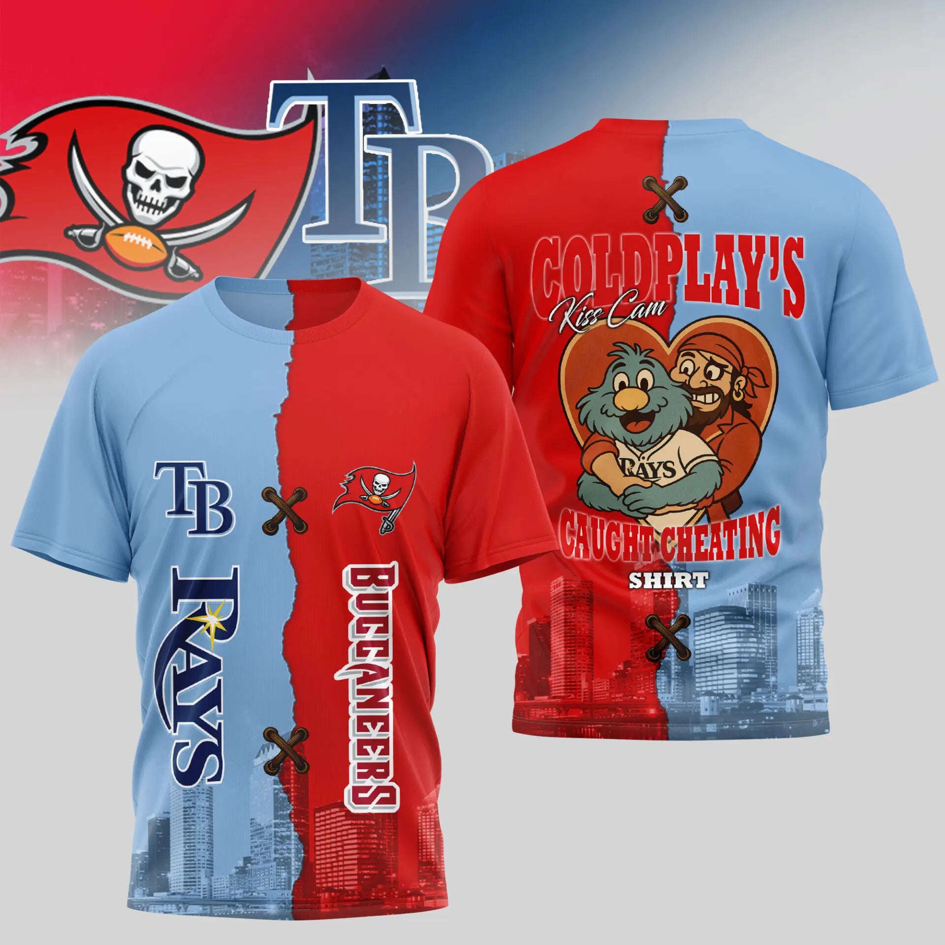 Tampa Bay Buccaneers – Tampa Bay Rays | Kiss Cam Caught Cheating 3D Shirt TD – HuddleStyle.com - Image 4