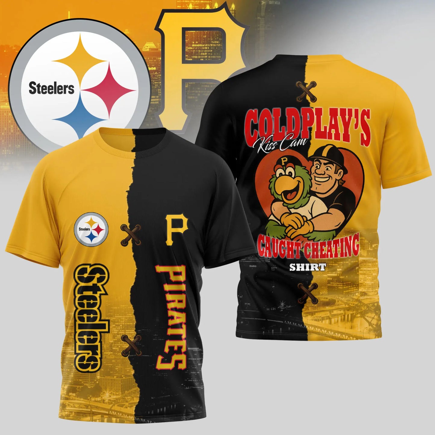 Pittsburgh Steelers – Pittsburgh Pirates | Kiss Cam Caught Cheating 3D Shirt TD – HuddleStyle.com - Image 4