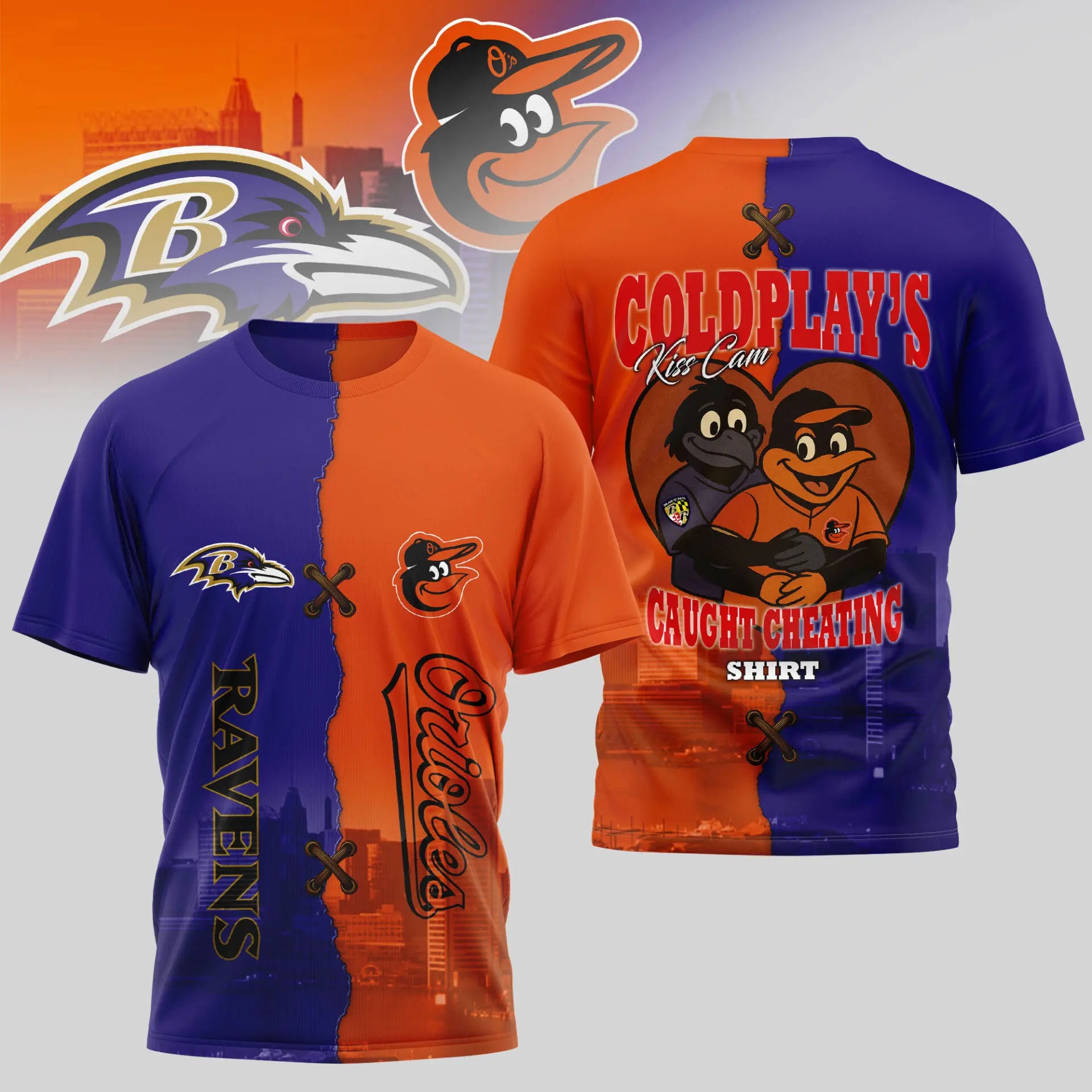 Baltimore Ravens – Baltimore Orioles | Kiss Cam Caught Cheating 3D Shirt TD – HuddleStyle.com - Image 3
