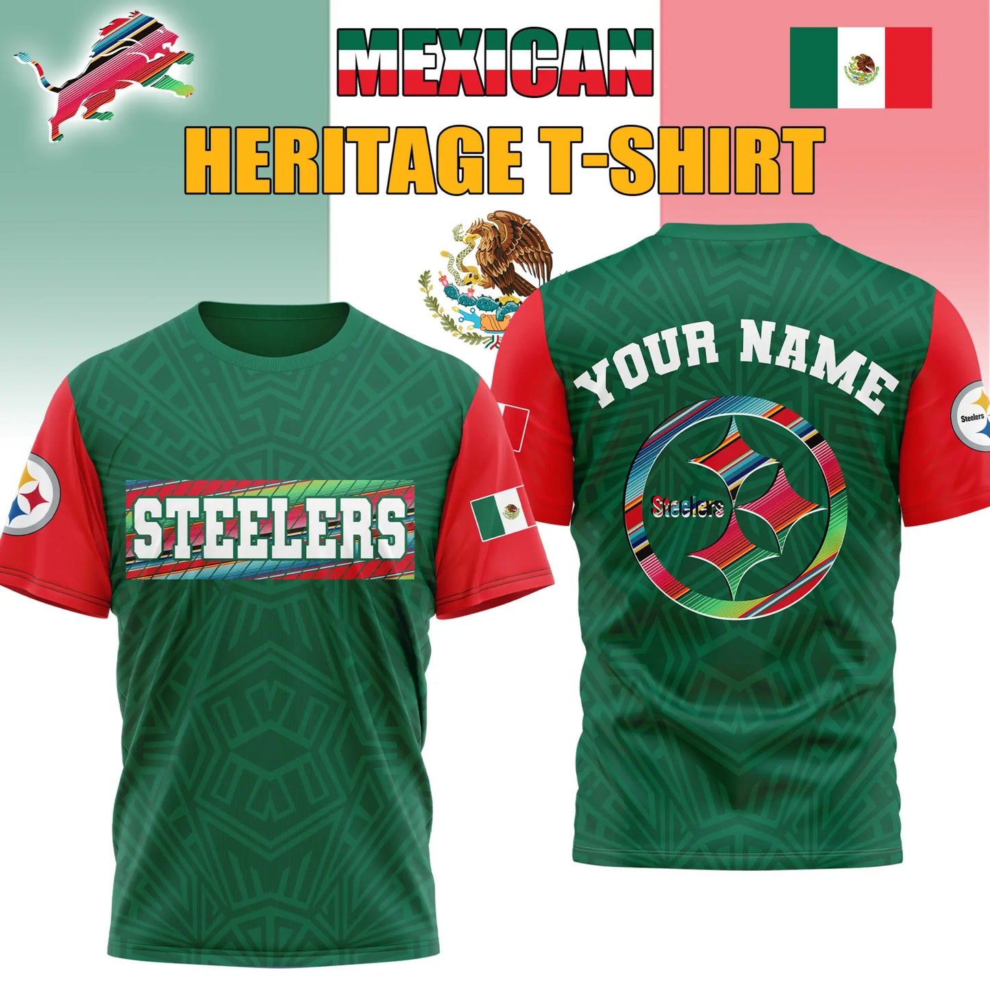 Pittsburgh Steelers | Premium NFL Mexican Heritage Celebration 3D Shirt HI – HuddleStyle.com - Main