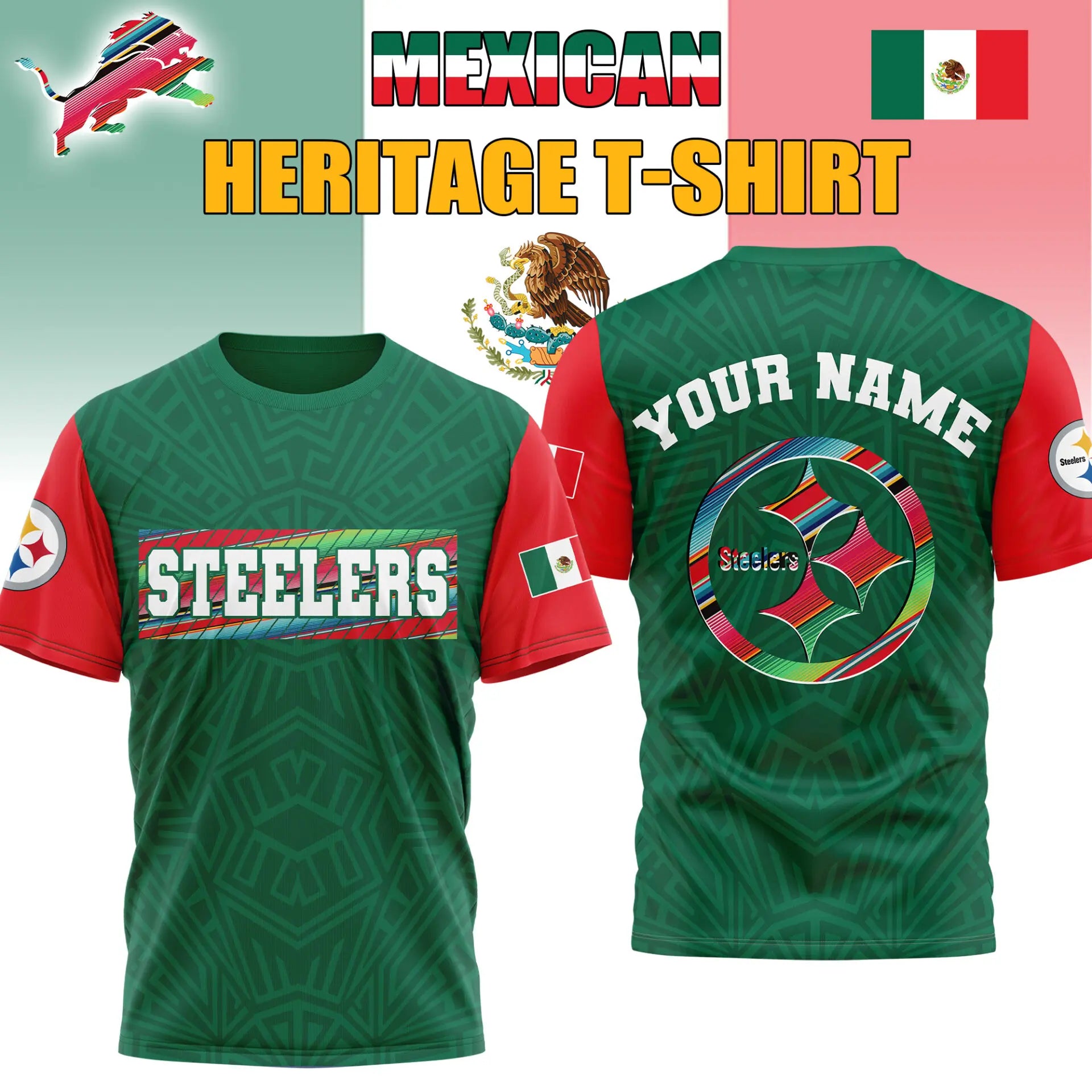 Pittsburgh Steelers | Premium NFL Mexican Heritage Celebration 3D Shirt HI – HuddleStyle.com - Main