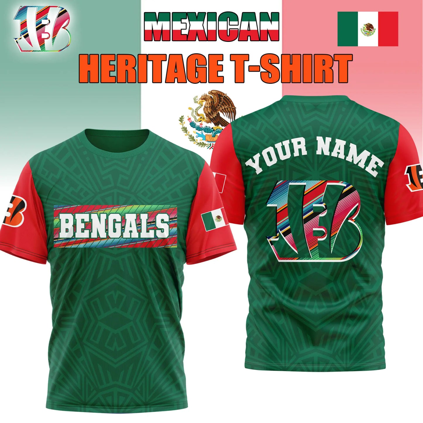 Cincinnati Bengals | Premium NFL Mexican Heritage Celebration 3D Shirt HI – HuddleStyle.com - Image 2