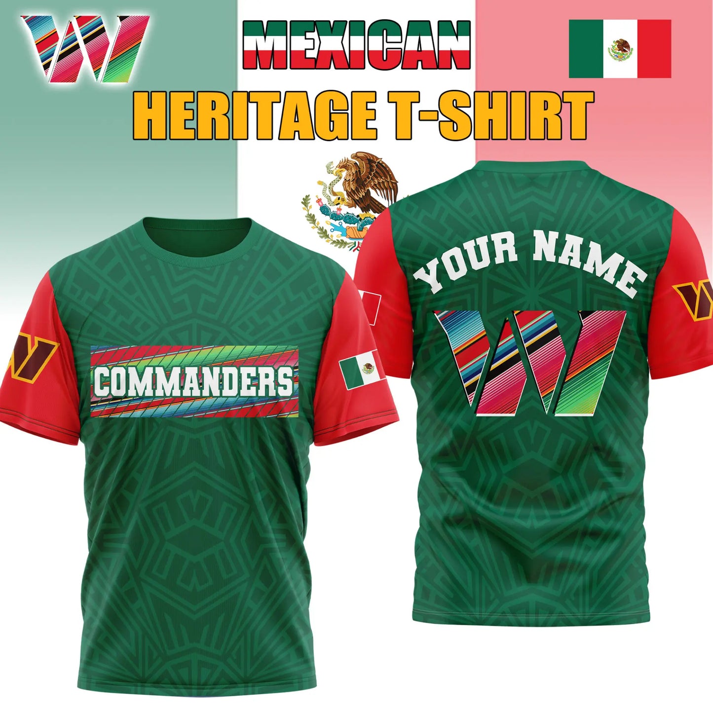 Washington Commanders | Premium NFL Mexican Heritage Celebration 3D Shirt HI – HuddleStyle.com - Image 3
