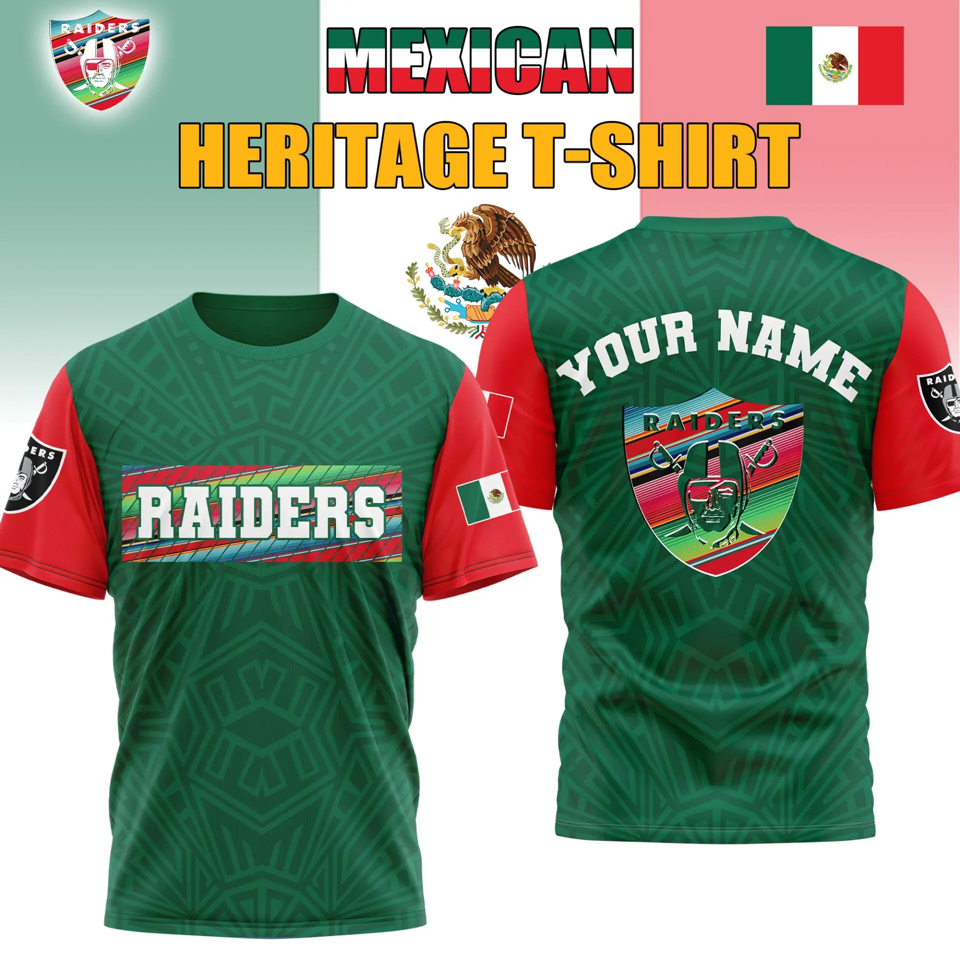 Las Vegas Raiders| Premium NFL Mexican Heritage Celebration 3D Shirt HI – HuddleStyle.com - Main