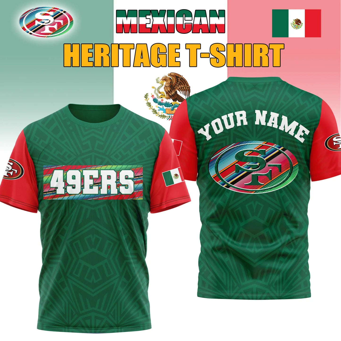 San Francisco 49ers | Premium NFL Mexican Heritage Celebration 3D Shirt HI – HuddleStyle.com - Image 3