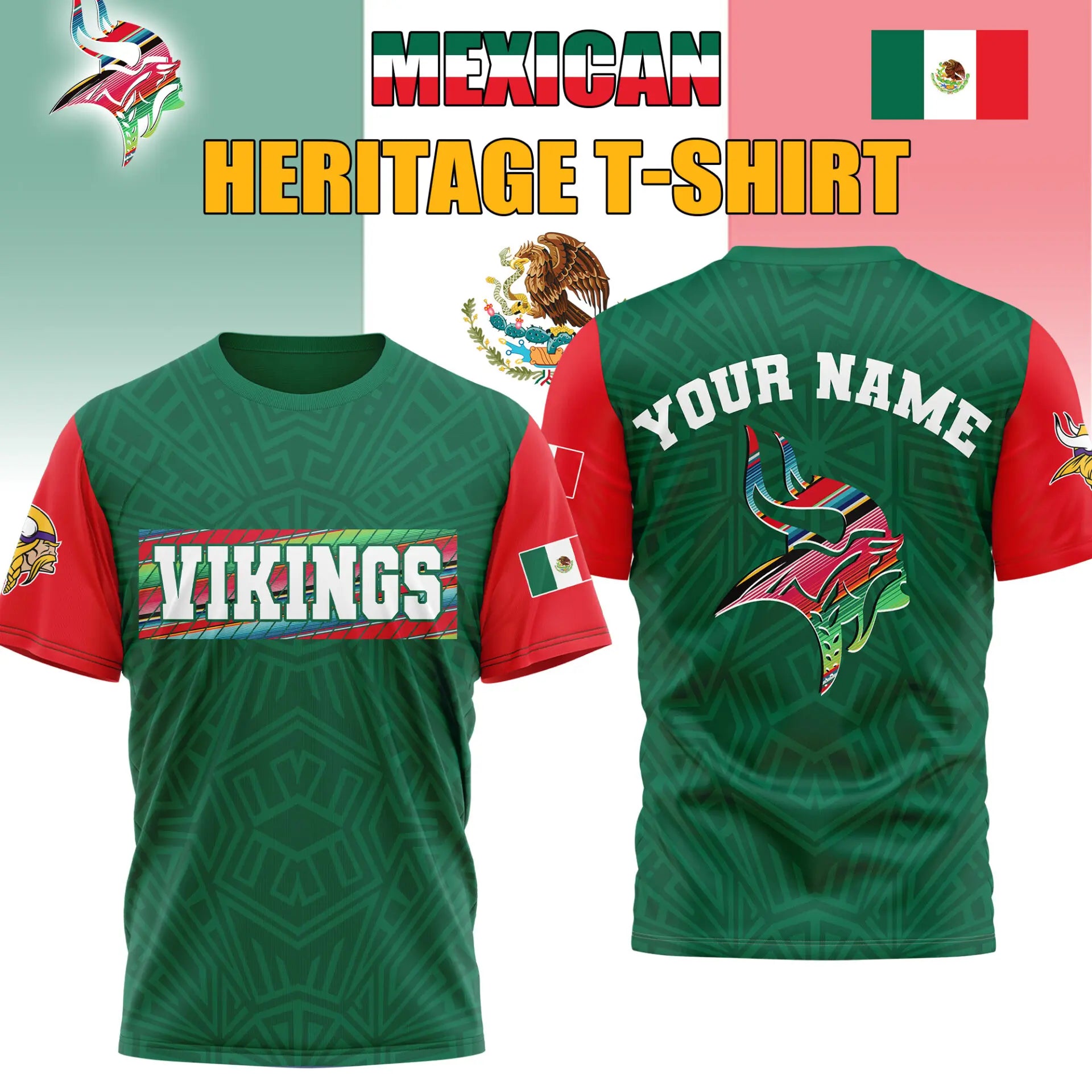 Minnesota Vikings | Premium NFL Mexican Heritage Celebration 3D Shirt HI – HuddleStyle.com - Image 2