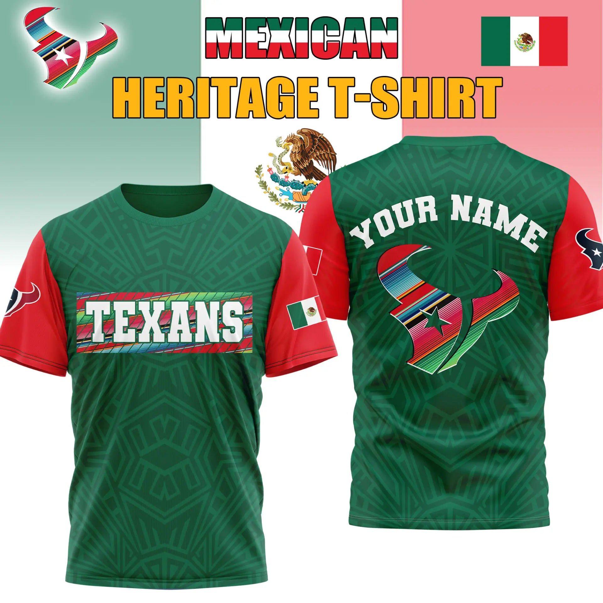 Houston Texans | Premium NFL Mexican Heritage Celebration 3D Shirt HI – HuddleStyle.com - Image 3