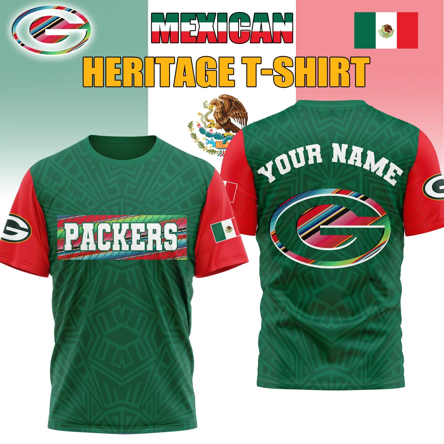 Green Bay Packers | Premium NFL Mexican Heritage Celebration 3D Shirt HI – HuddleStyle.com - Main