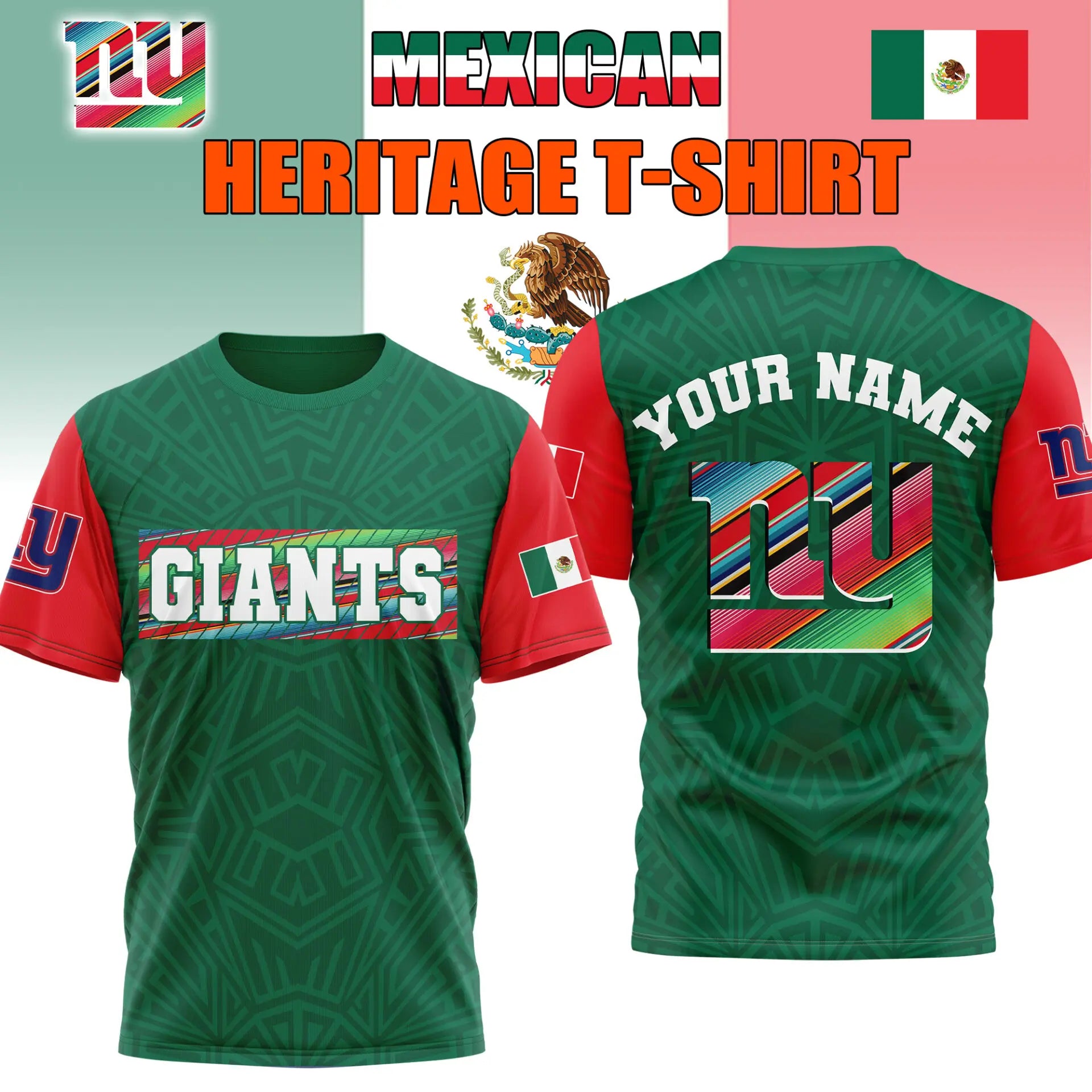 New York Giants | Premium NFL Mexican Heritage Celebration 3D Shirt HI – HuddleStyle.com - Image 2