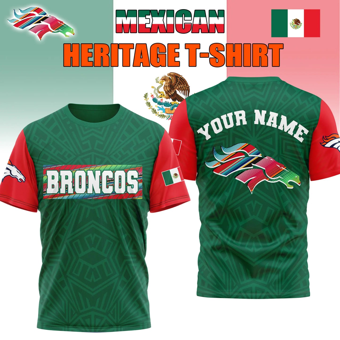 Denver Broncos | Premium NFL Mexican Heritage Celebration 3D Shirt HI – HuddleStyle.com - Image 2
