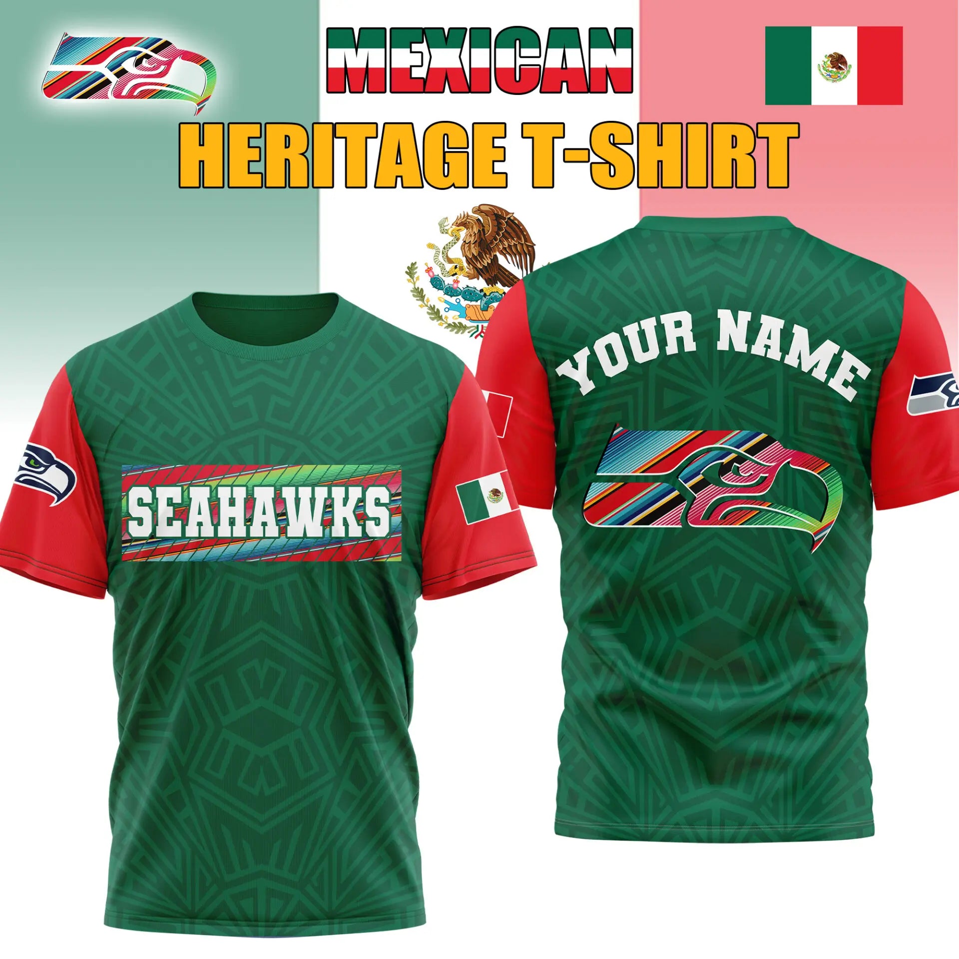 Seattle Seahawks | Premium NFL Mexican Heritage Celebration 3D Shirt HI – HuddleStyle.com - Main