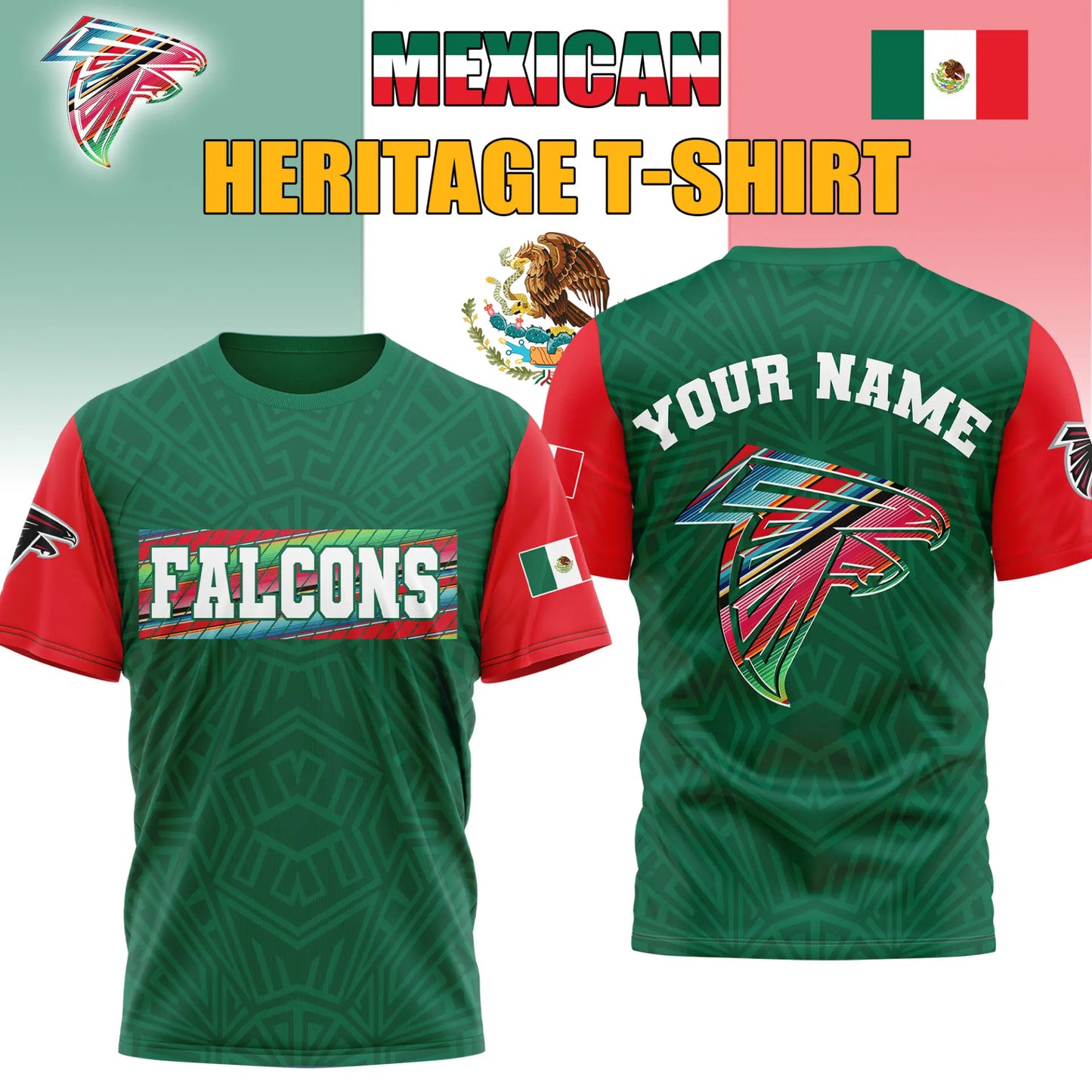 Atlanta Falcons | Premium NFL Mexican Heritage Celebration 3D Shirt HI – HuddleStyle.com - Image 2