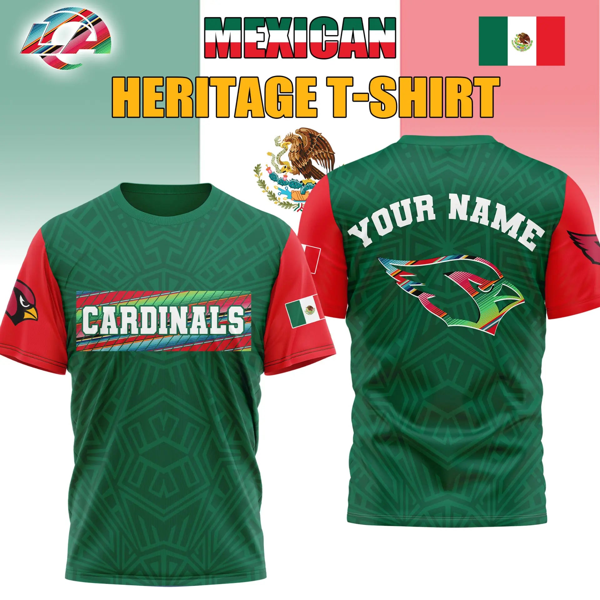 Arizona Cardinals | Premium NFL Mexican Heritage Celebration 3D Shirt HI – HuddleStyle.com - Image 3
