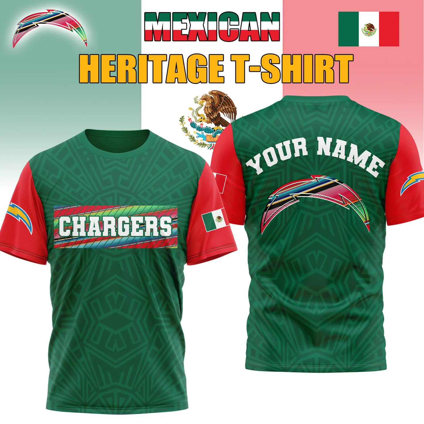 Los Angeles Chargers | Premium NFL Mexican Heritage Celebration 3D Shirt HI – HuddleStyle.com - Image 3