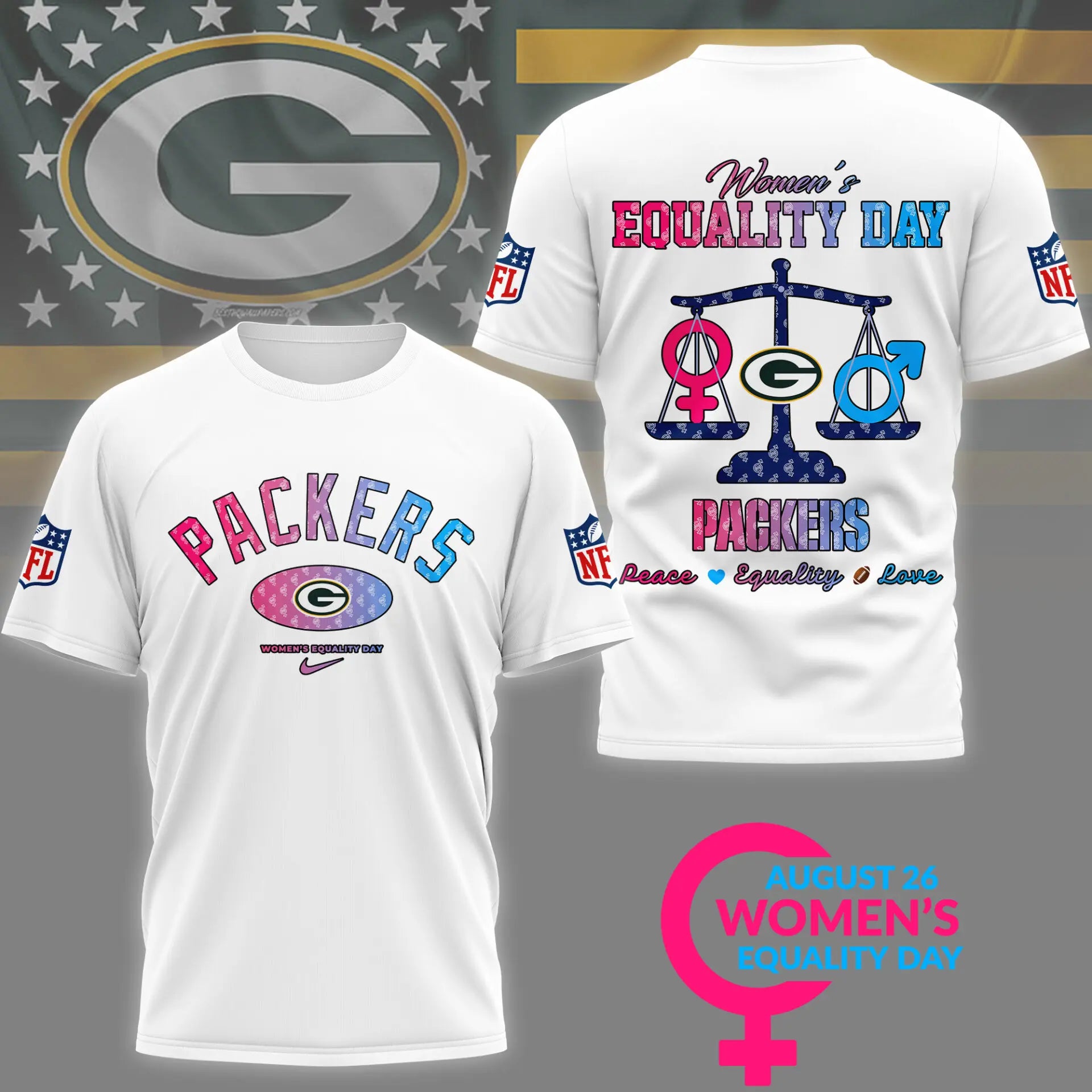 Green Bay Packers | Premium Women’s Equality Day 3D Shirt NY – HuddleStyle.com - Image 5