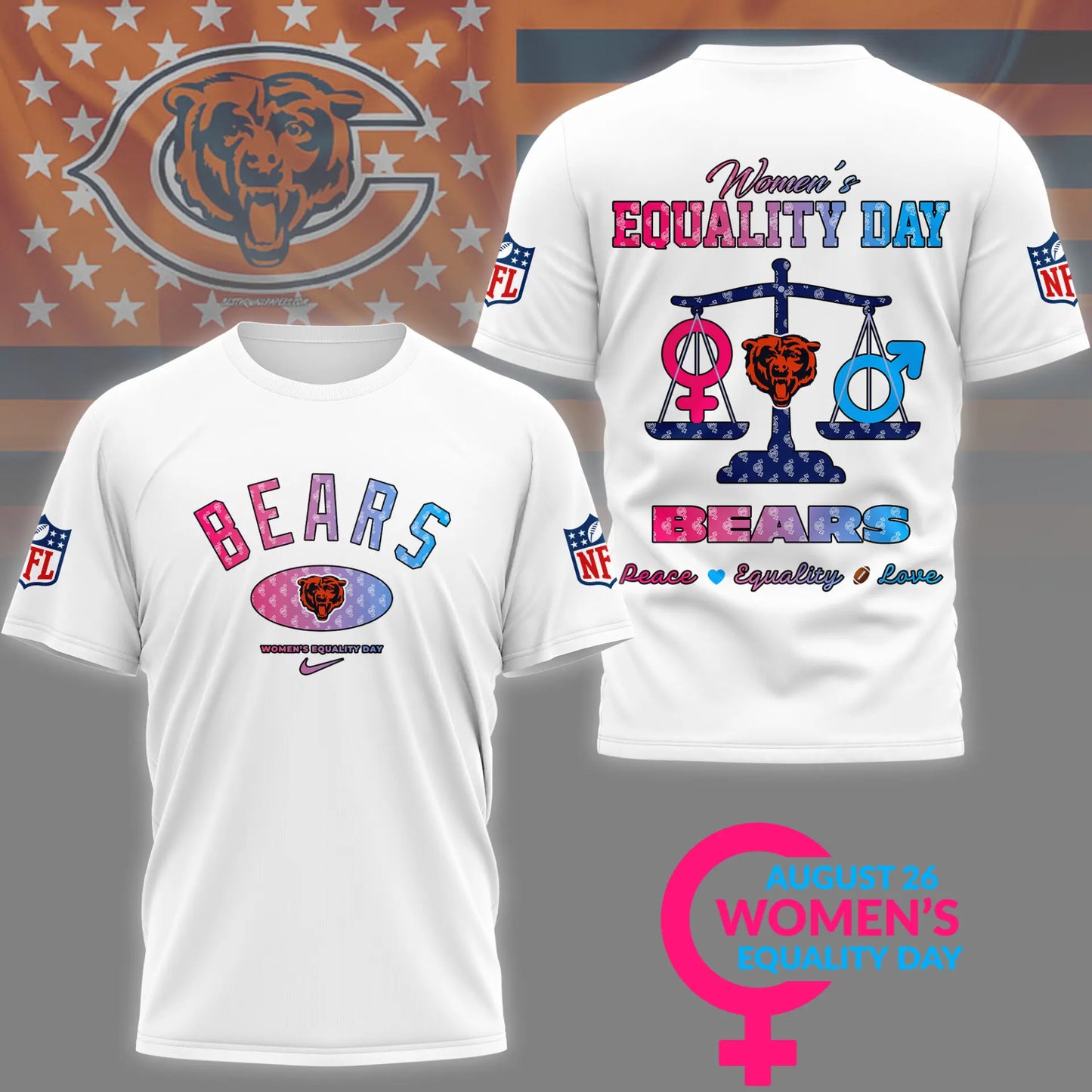 Chicago Bears | Premium Women’s Equality Day 3D Shirt NY – HuddleStyle.com - Image 3