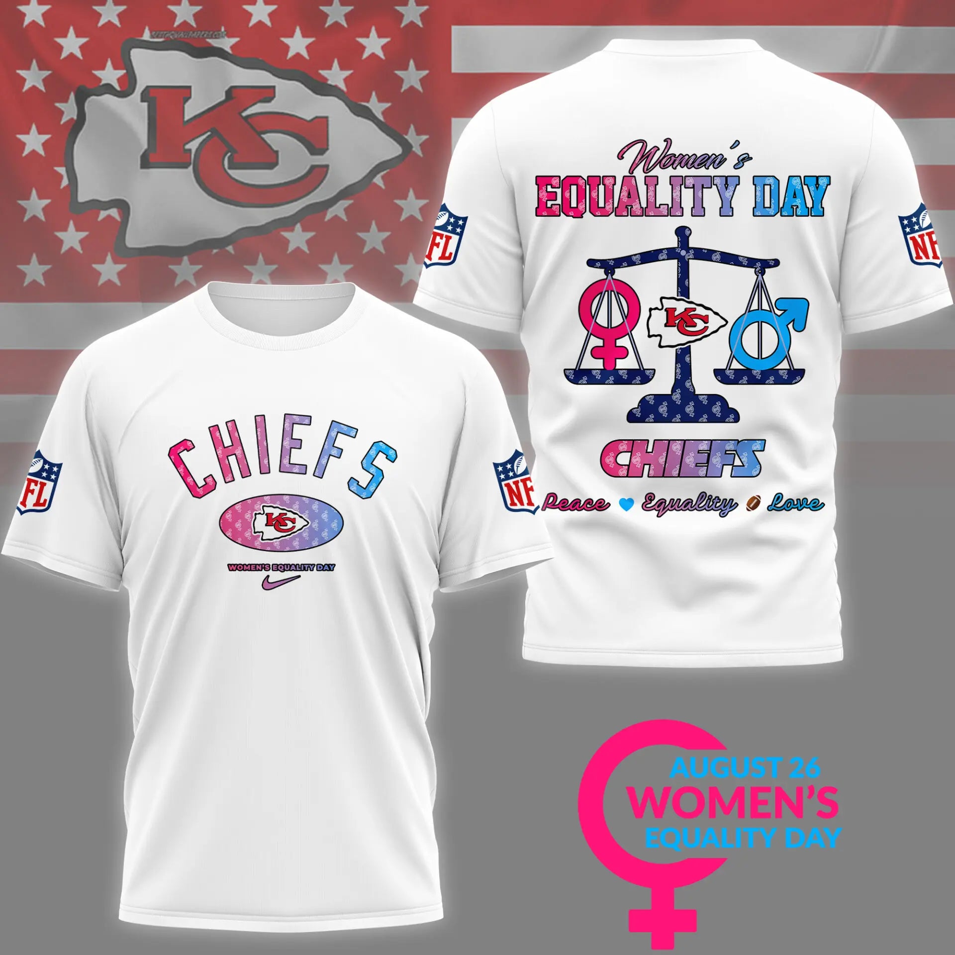 Kansas City Chiefs | Premium Women’s Equality Day 3D Shirt NY – HuddleStyle.com - Main