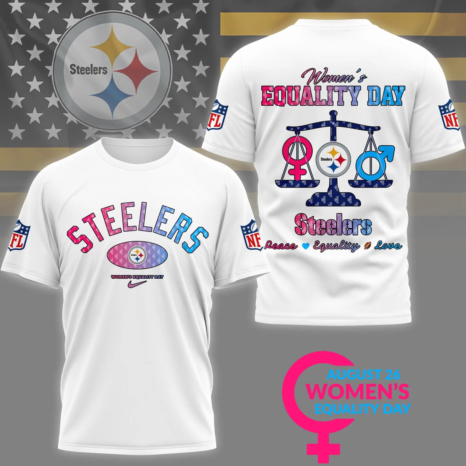 Pittsburgh Steelers | Premium Women’s Equality Day 3D Shirt NY – HuddleStyle.com - Main