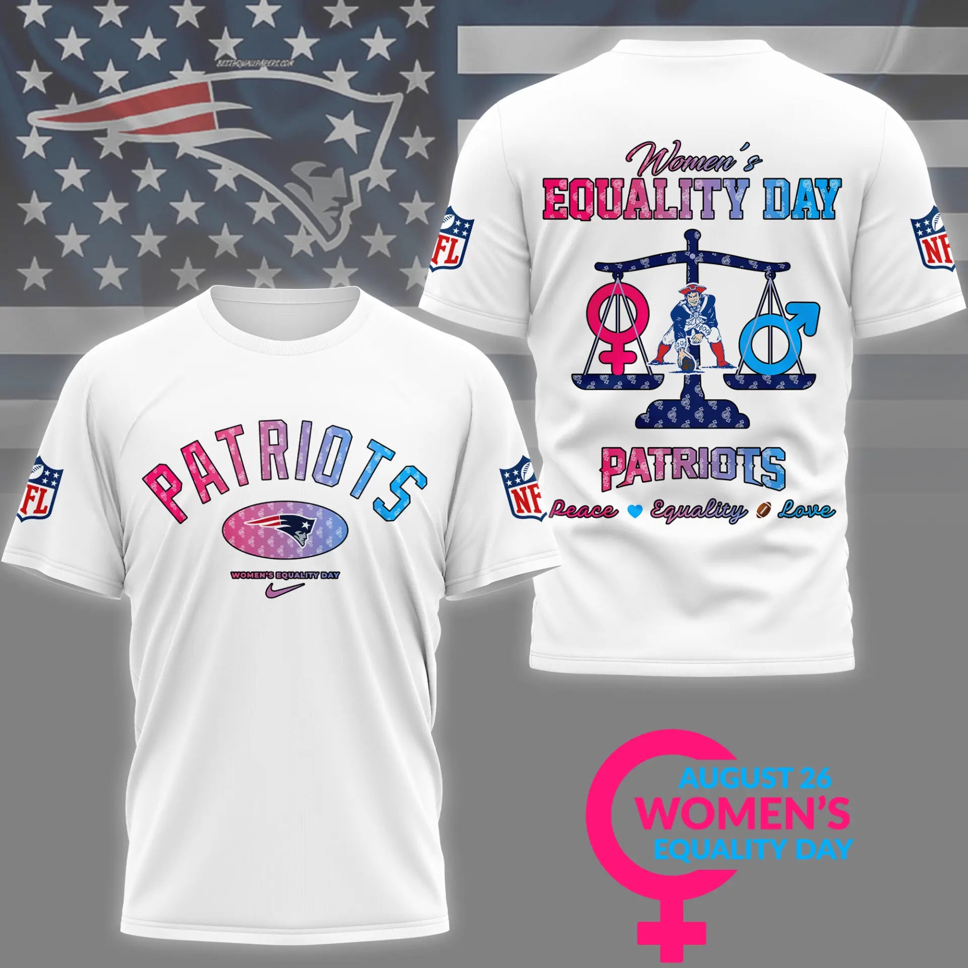 New England Patriots | Premium Women’s Equality Day 3D Shirt NY – HuddleStyle.com - Image 4