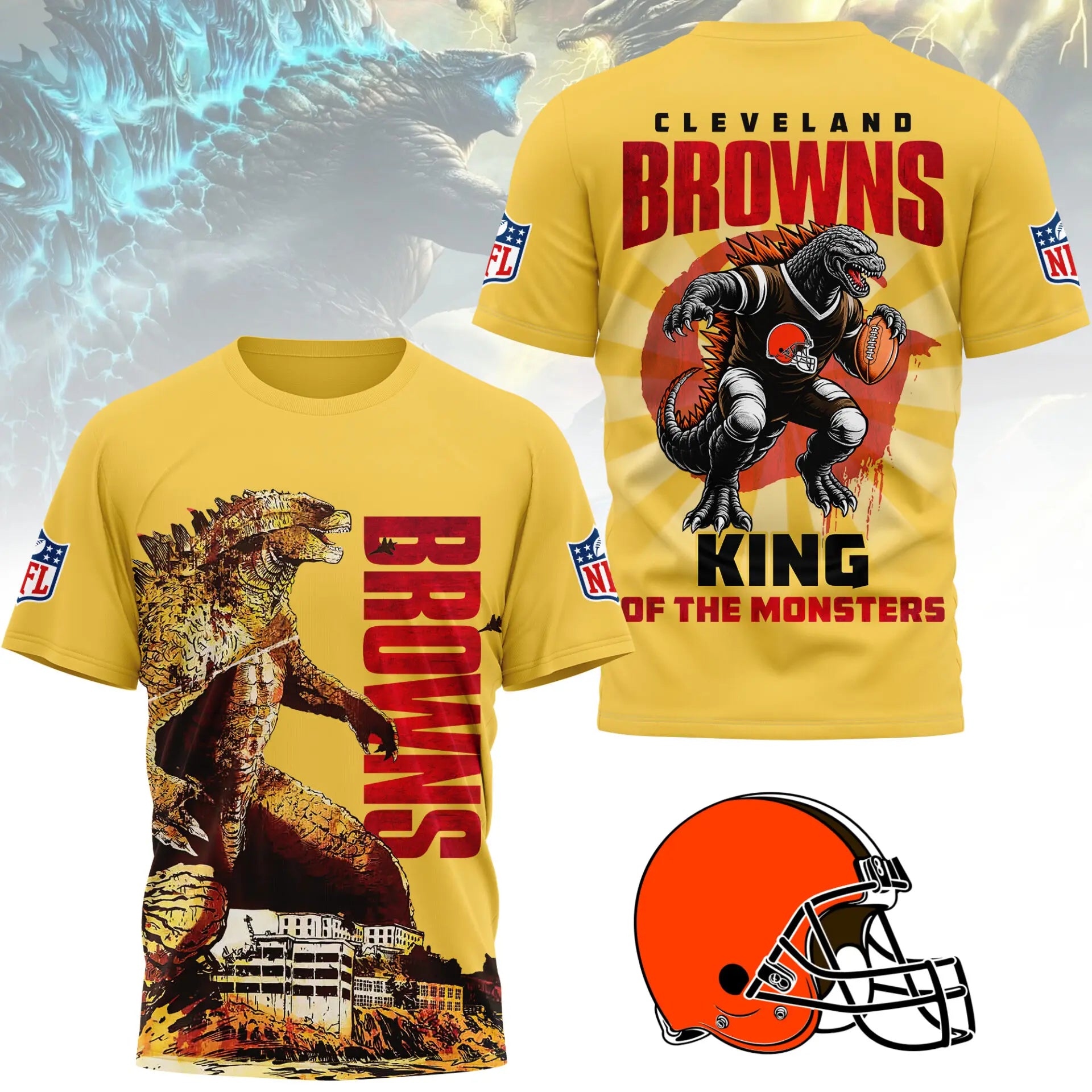 Cleveland Browns | Premium NFL Godzilla King of the Monsters 3D Shirt NY – HuddleStyle.com - Image 3