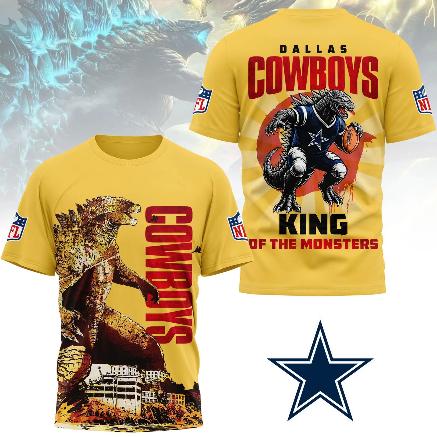 Dallas Cowboys | Premium NFL Godzilla King of the Monsters 3D Shirt NY – HuddleStyle.com - Image 2