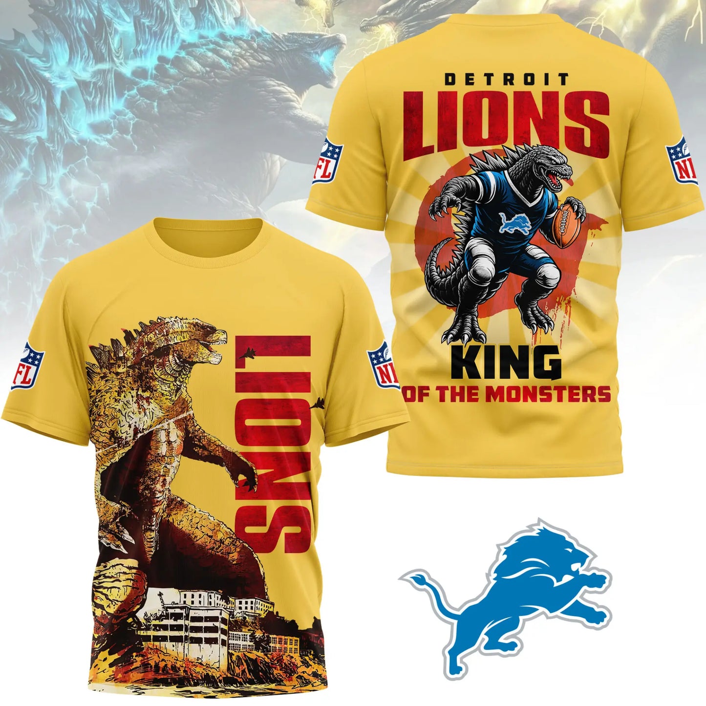 Detroit Lions | Premium NFL Godzilla King of the Monsters 3D Shirt NY – HuddleStyle.com - Image 2